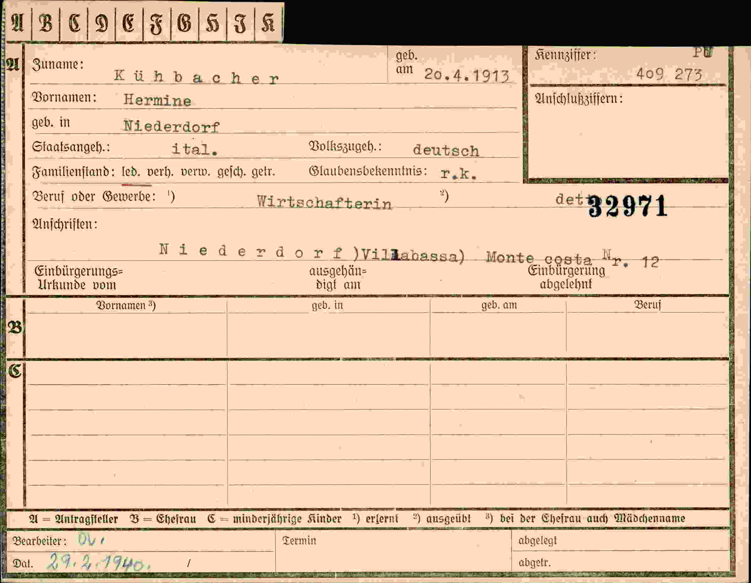 Vorderseite des Dokuments