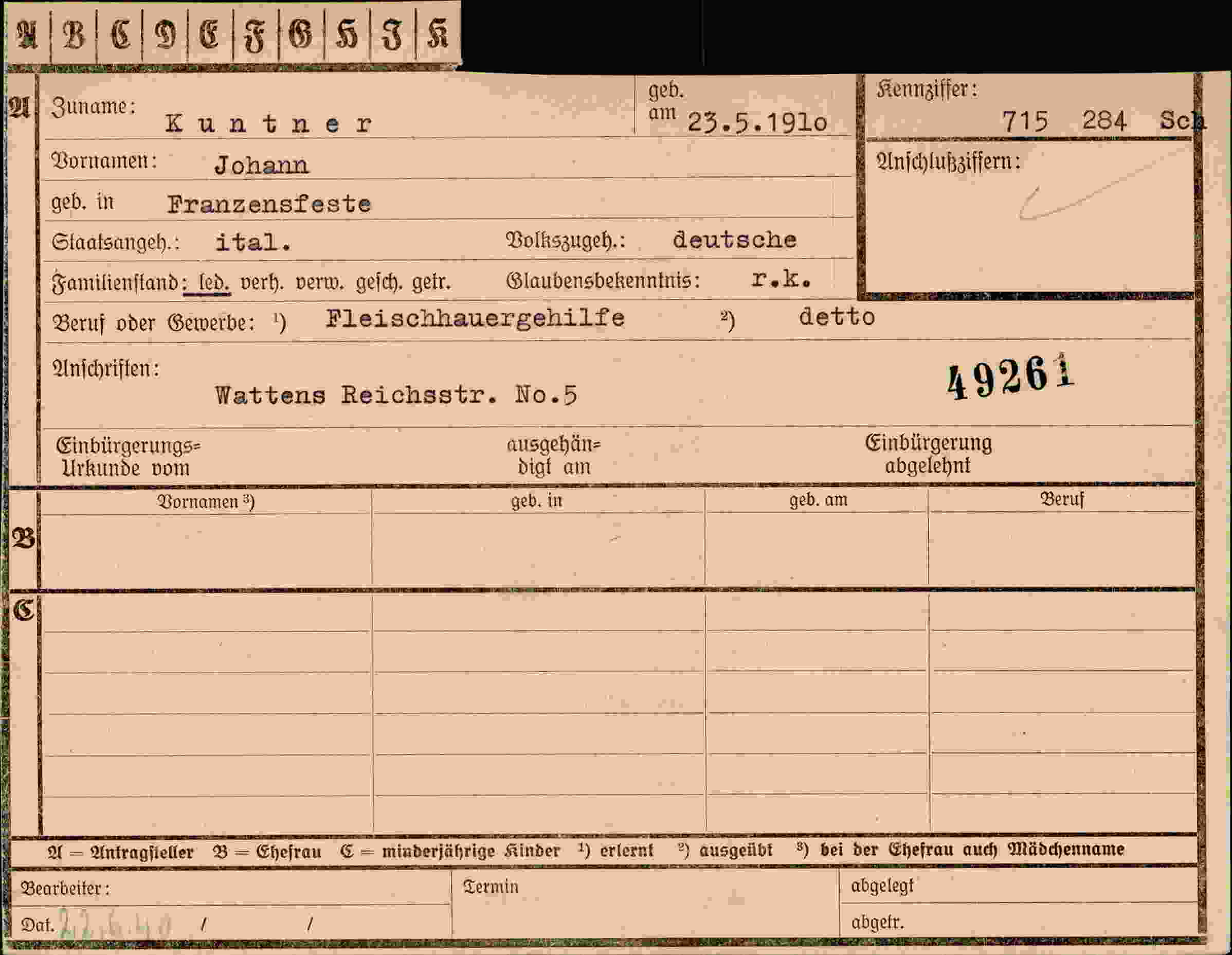Dokument für Johann Kuntner