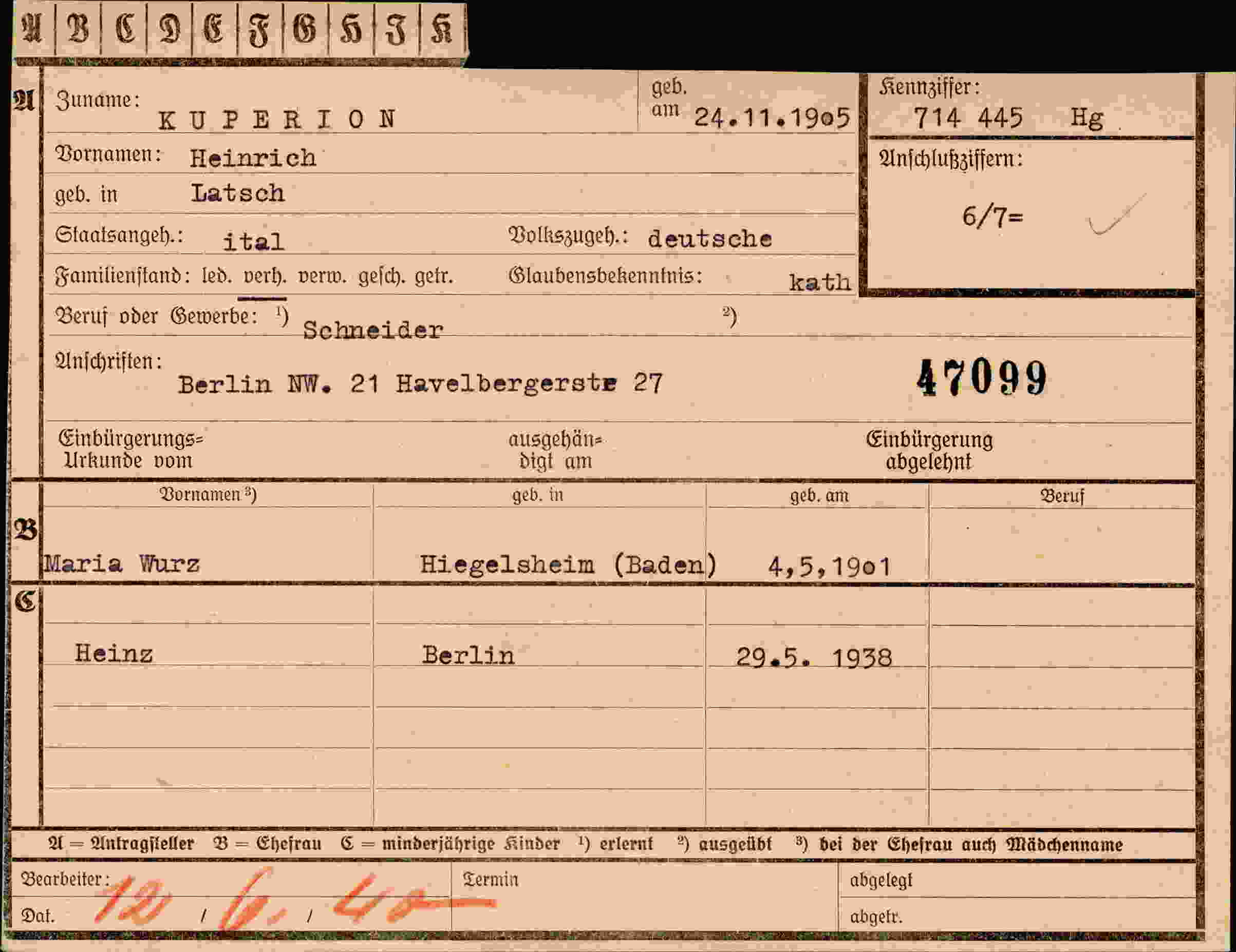Vorderseite des Dokuments