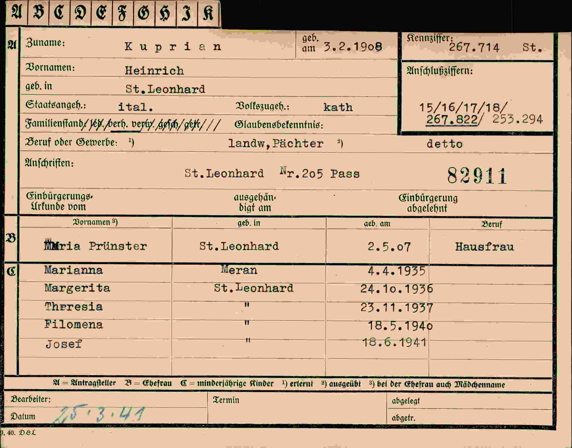 Vorderseite des Dokuments