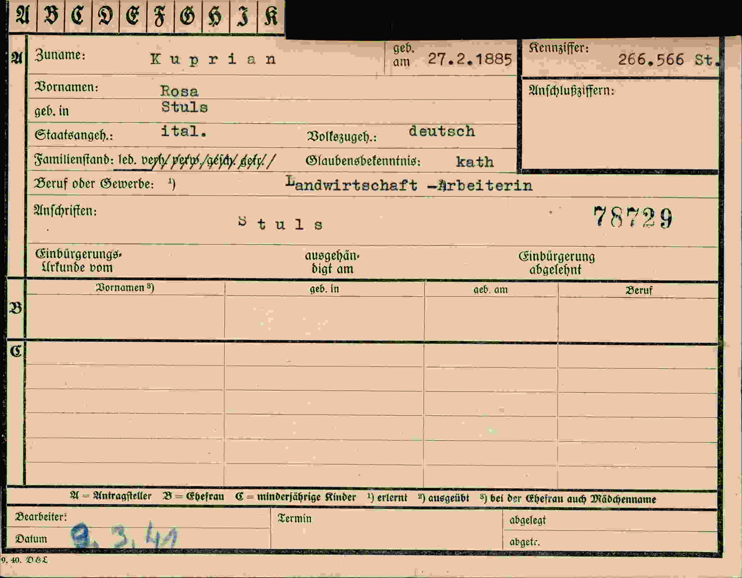 Vorderseite des Dokuments
