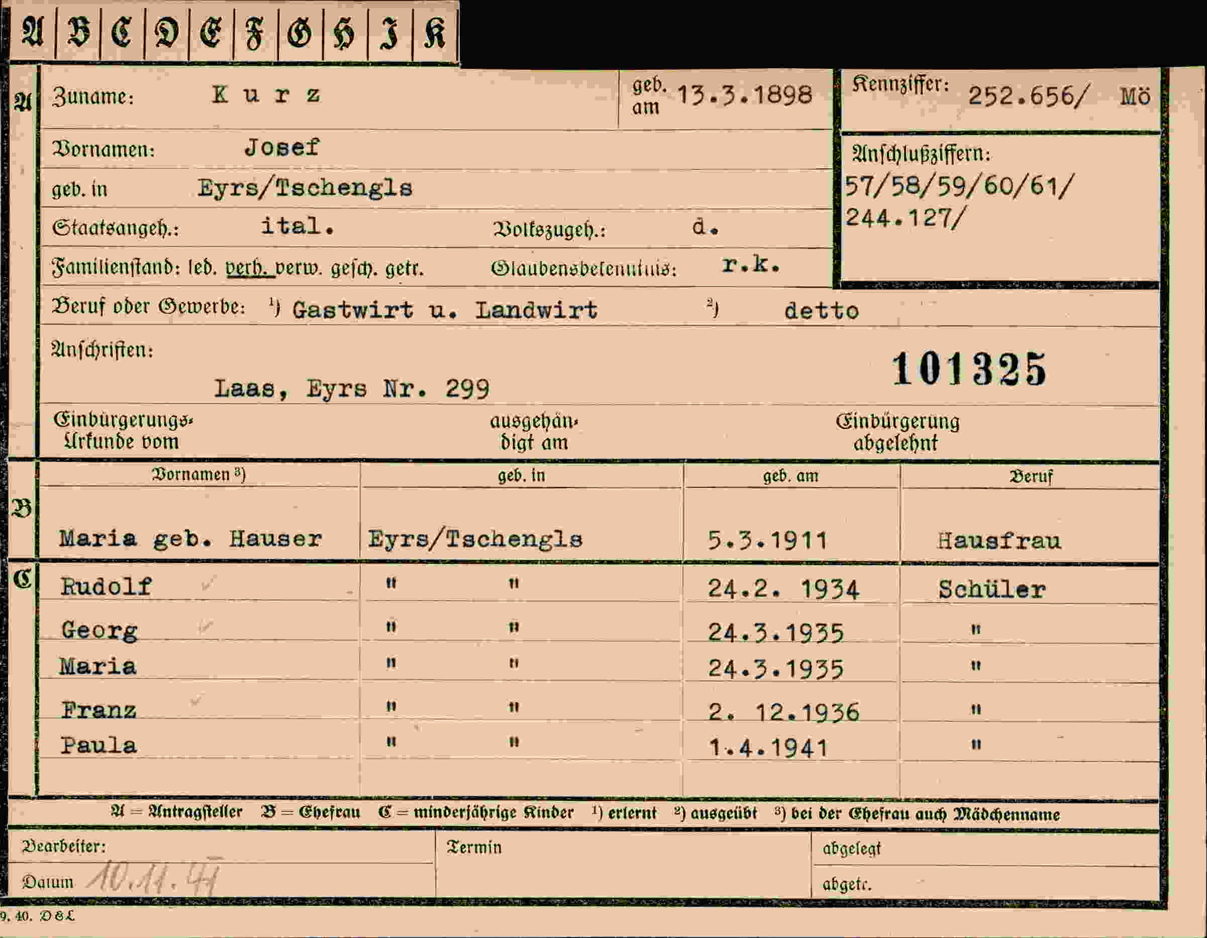 Vorderseite des Dokuments