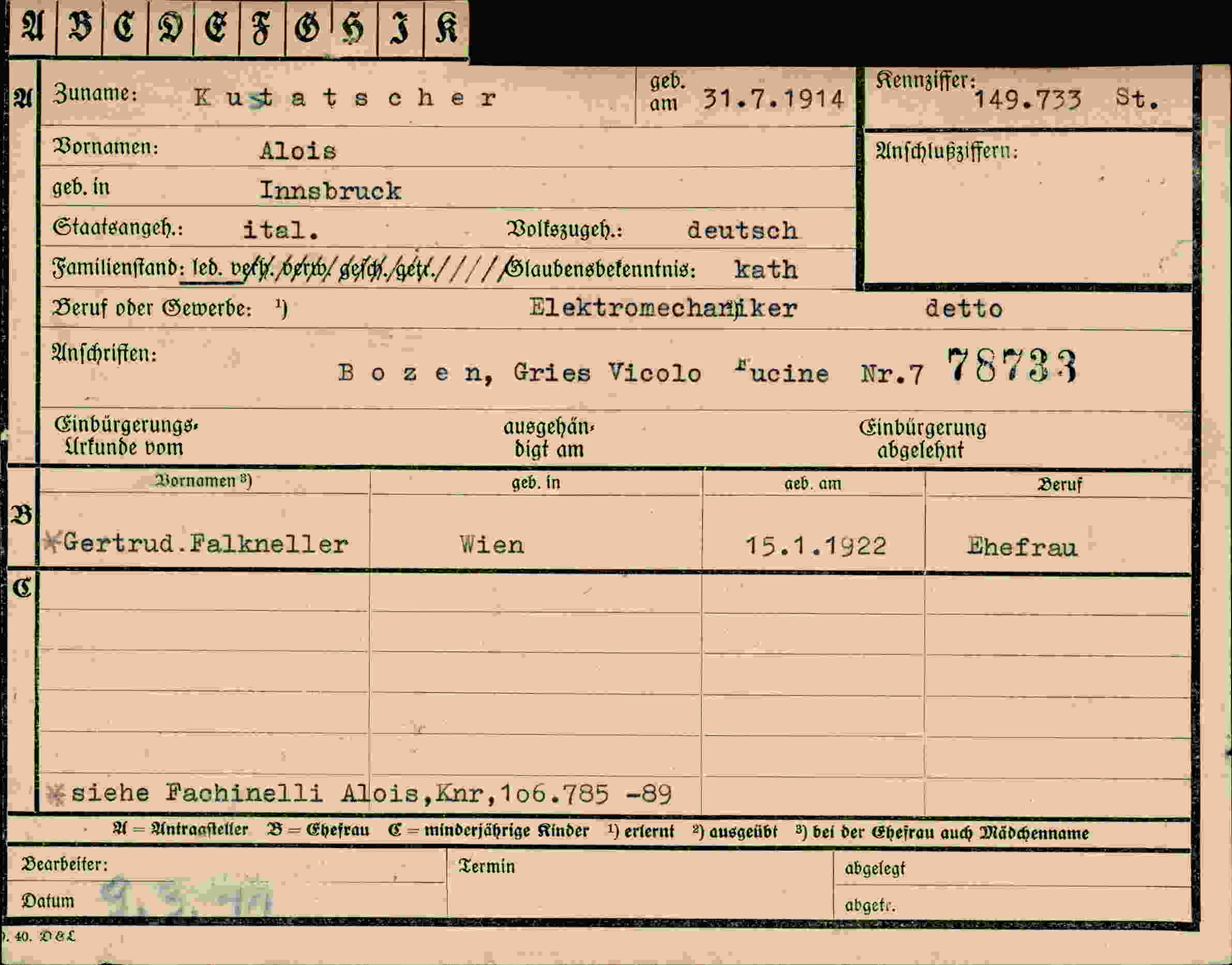 Dokument für Alois Kutatscher