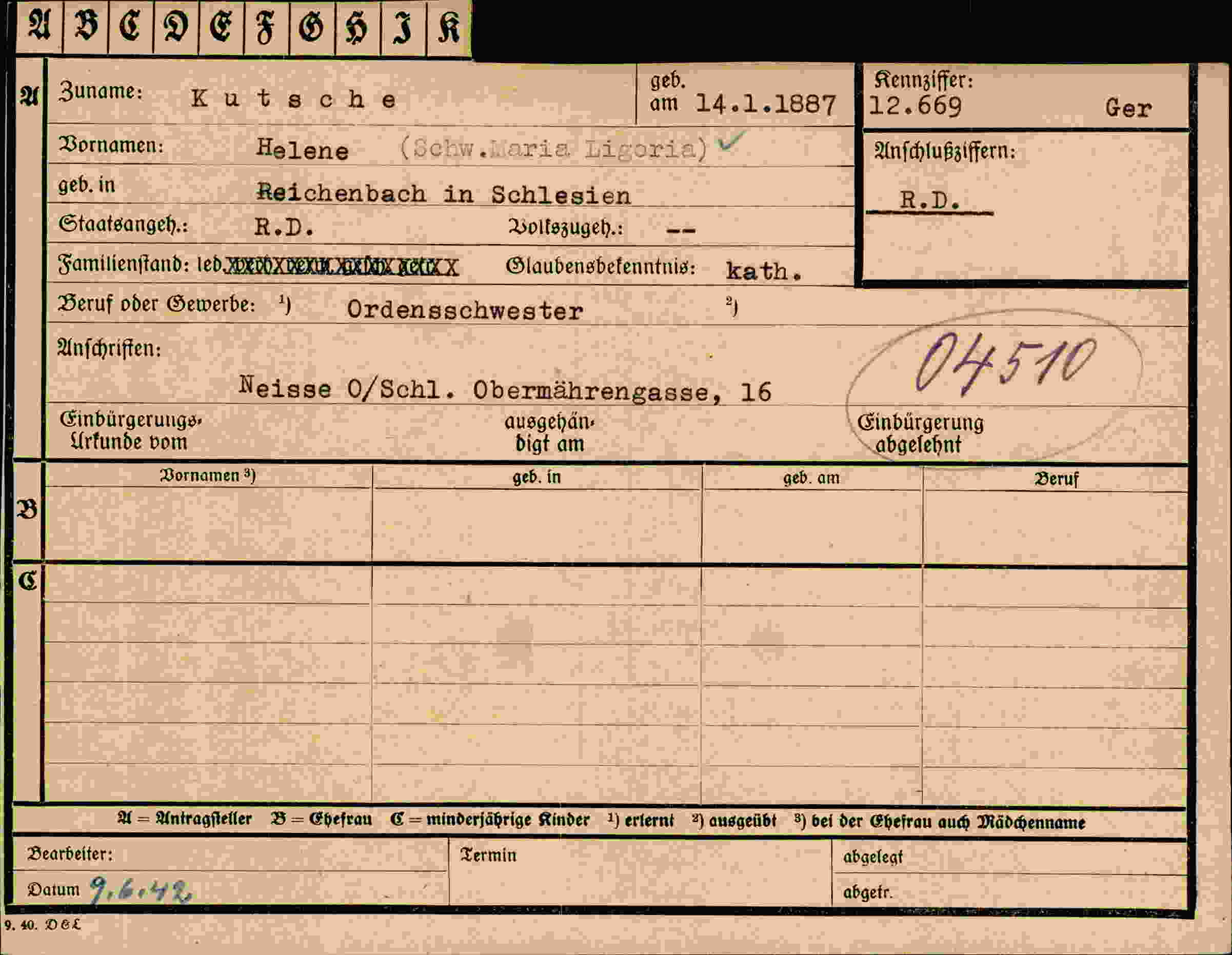Dokument für Helene Kutsche