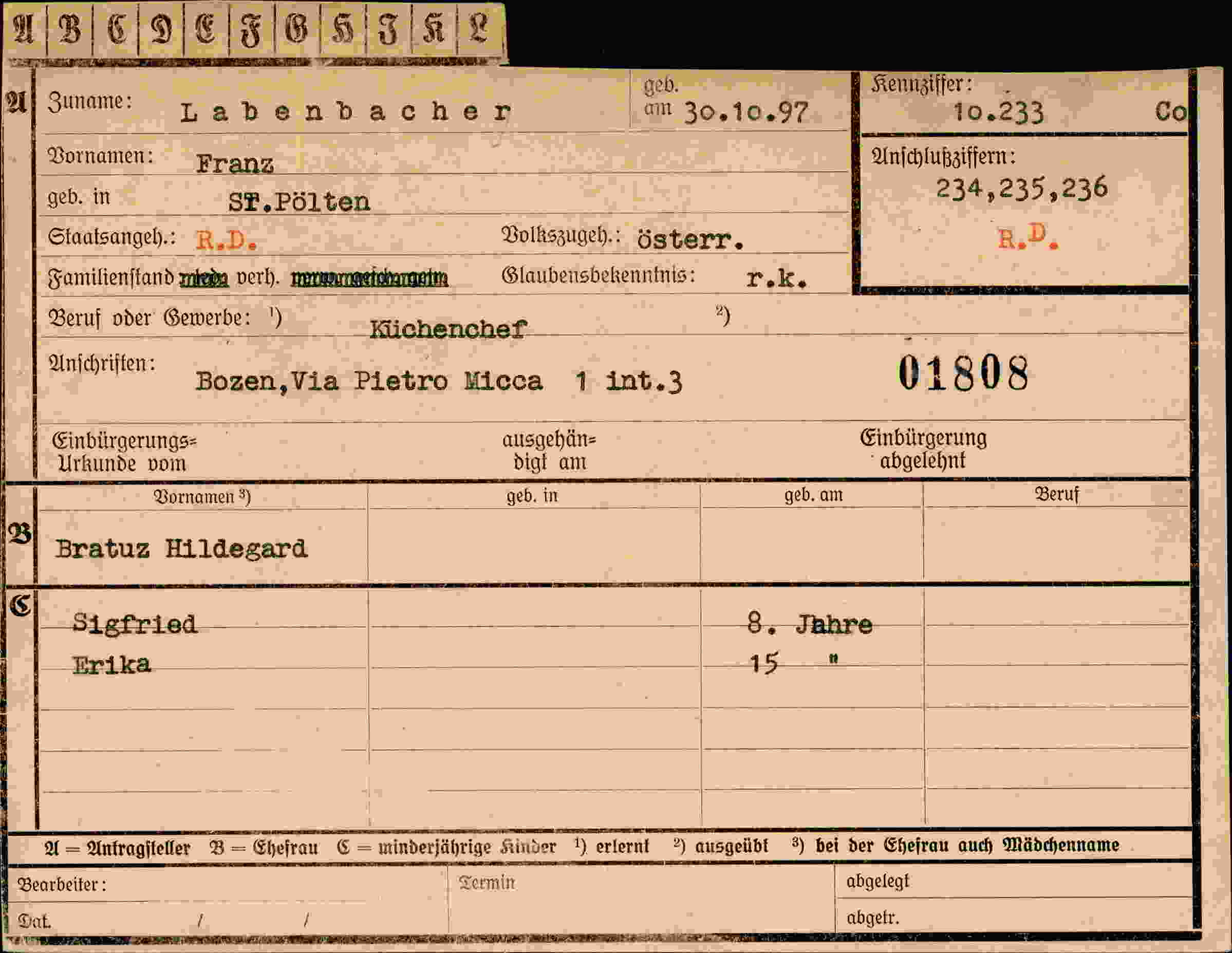 Dokument für Franz Labenbacher