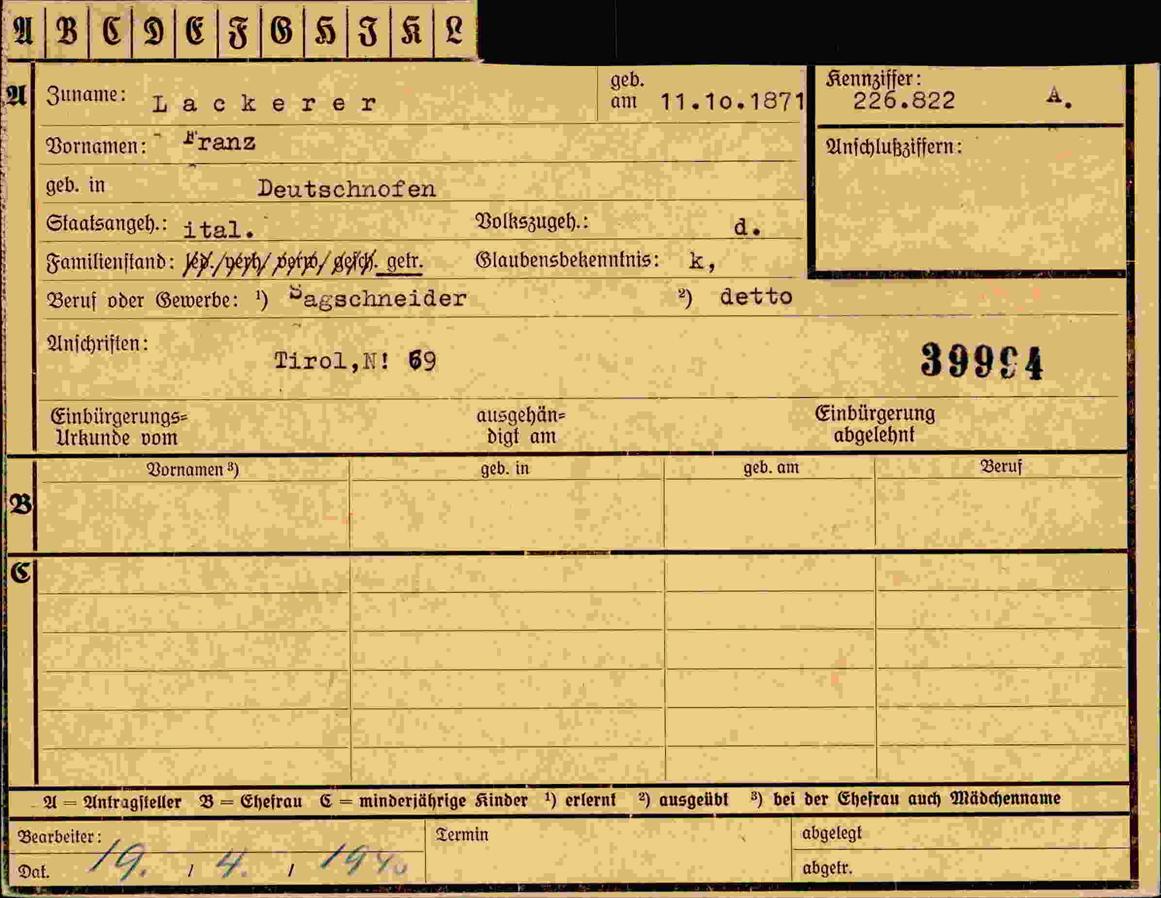 Dokument für Franz Lackerer