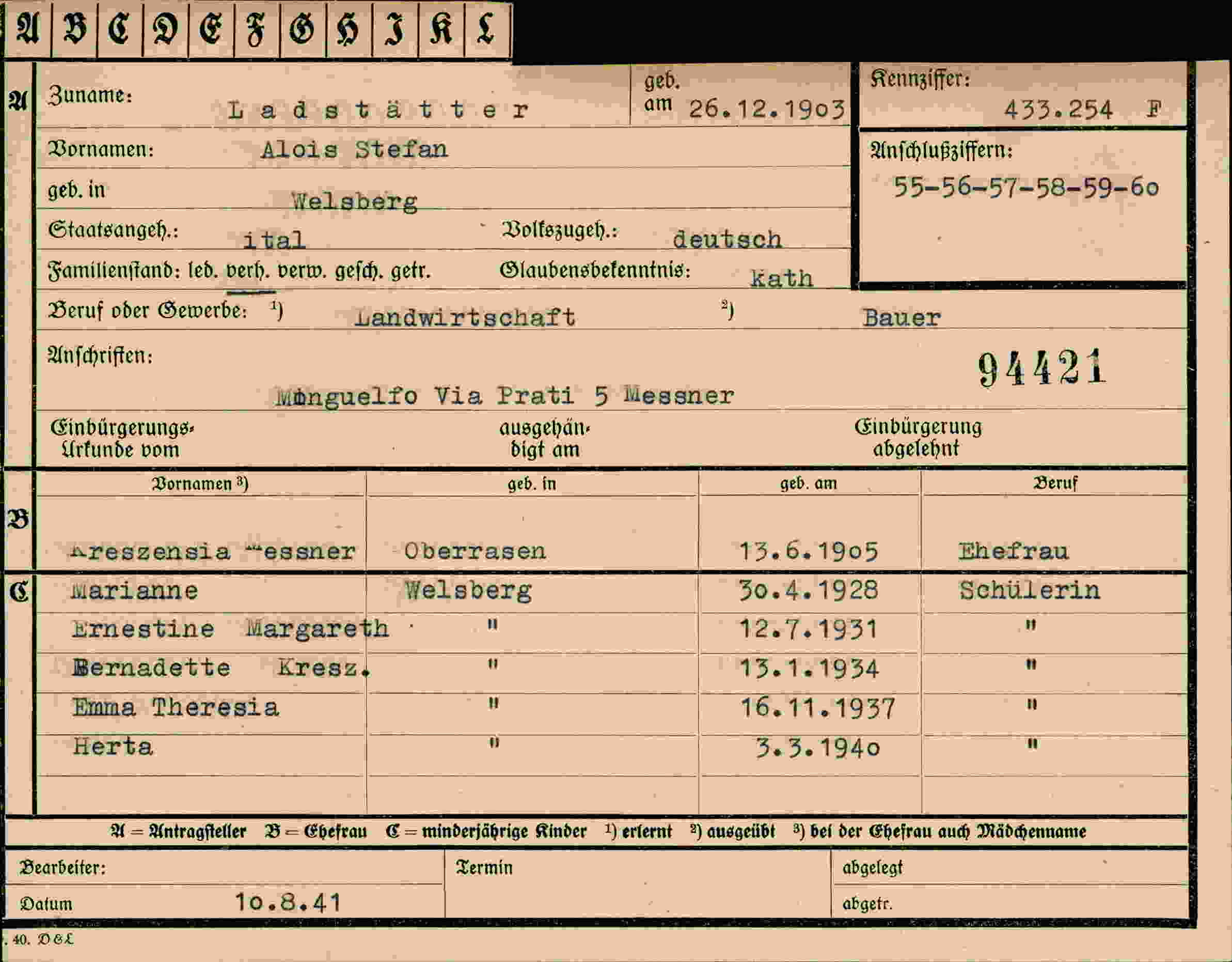 Dokument für Alois Stefan Ladstätter