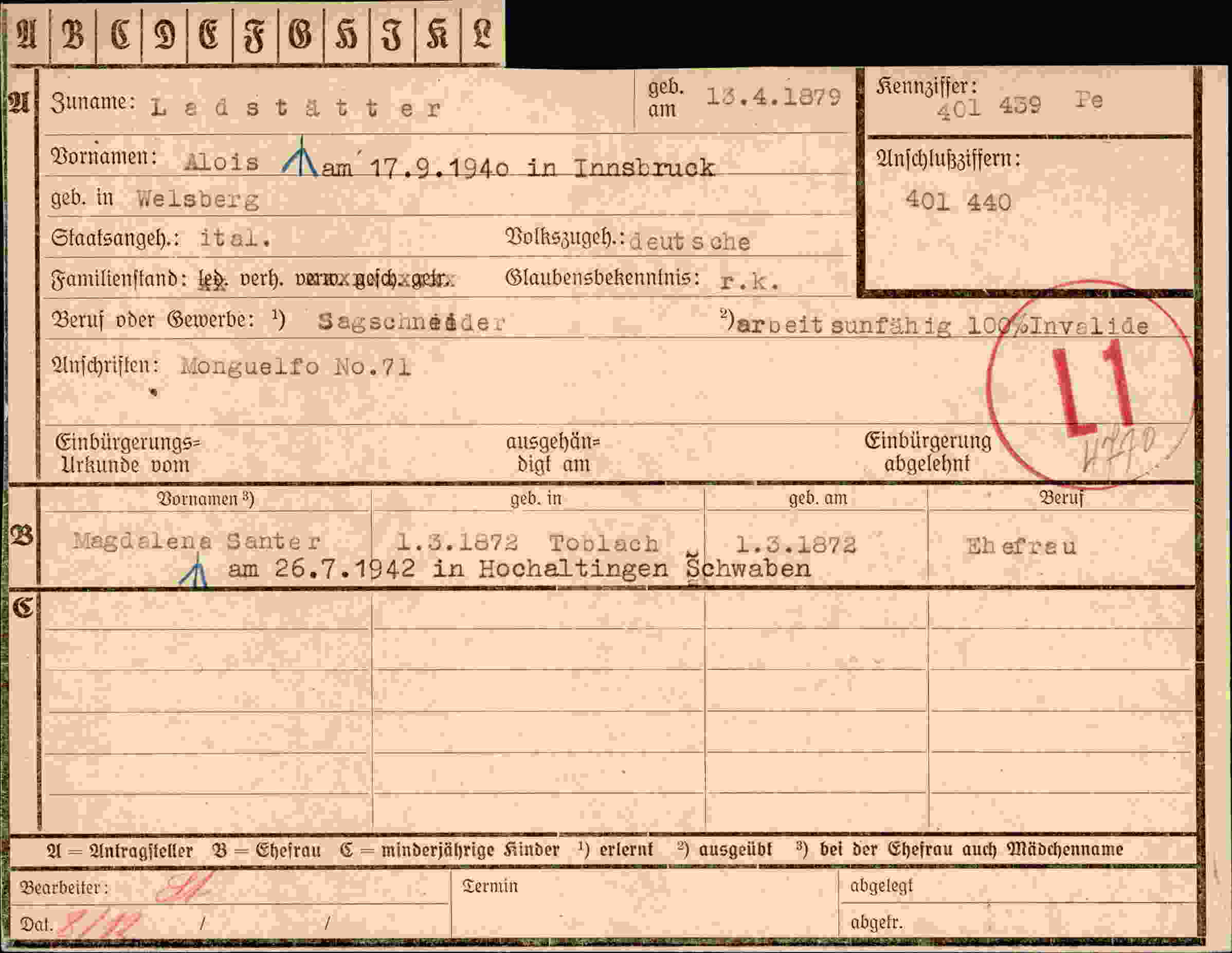 Dokument für Alois Ladstätter