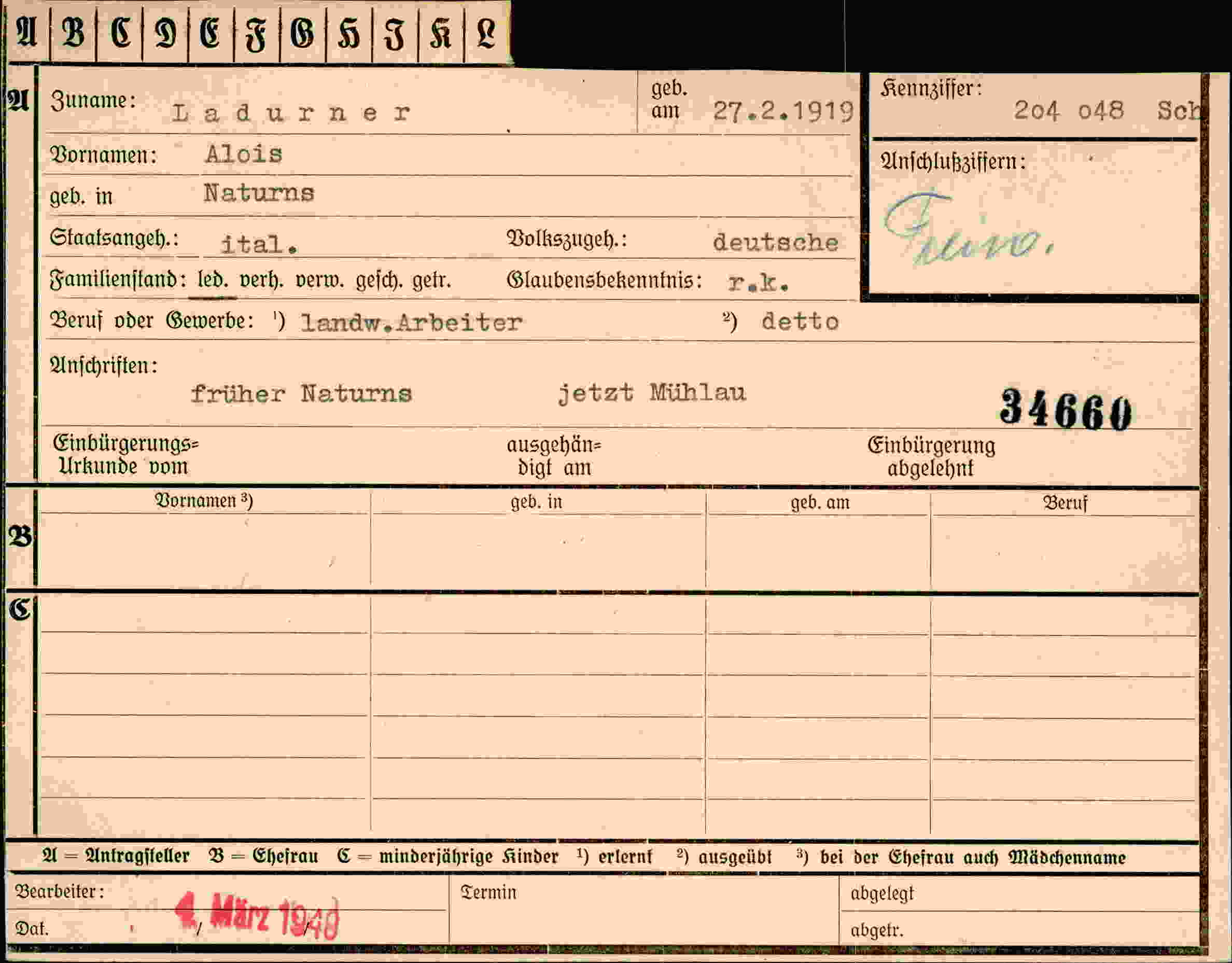 Dokument für Alois Ladurner