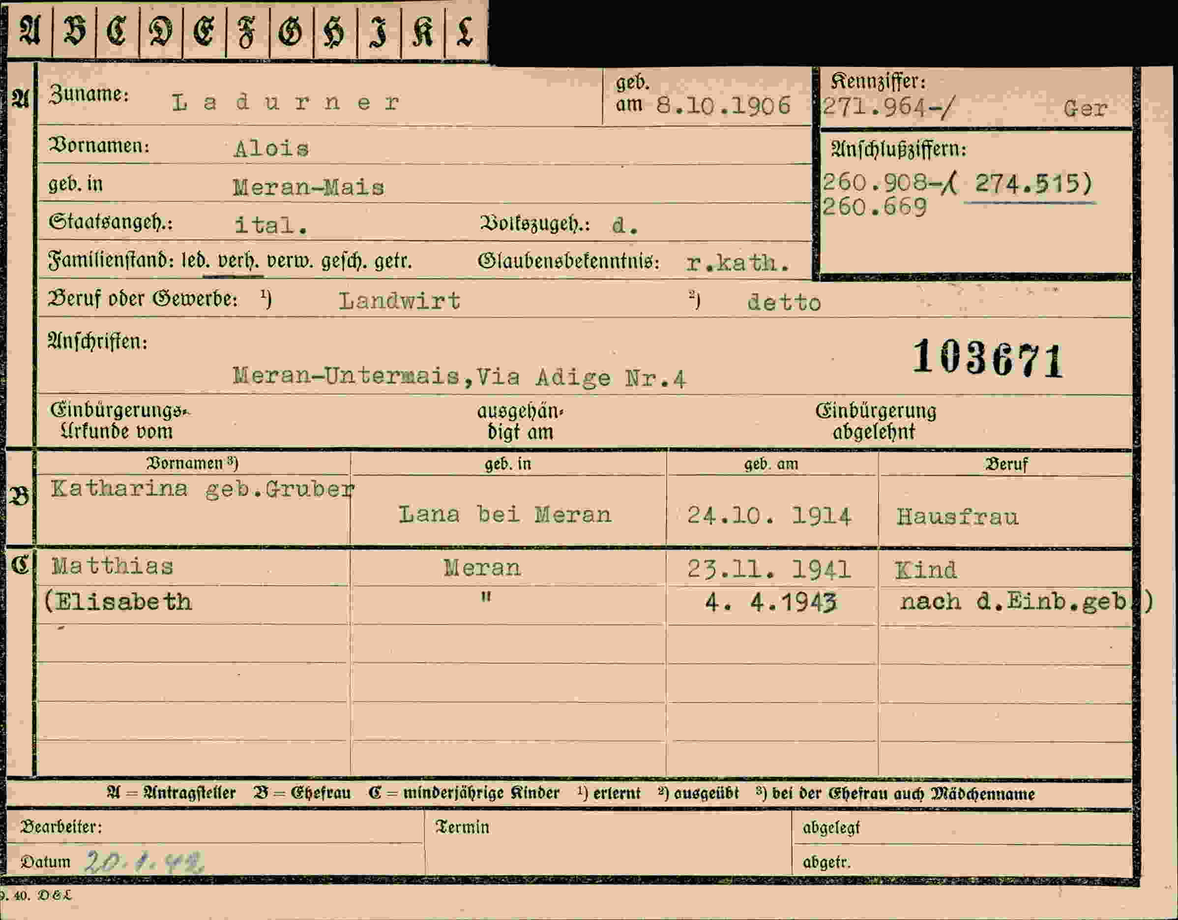 Dokument für Alois Ladurner