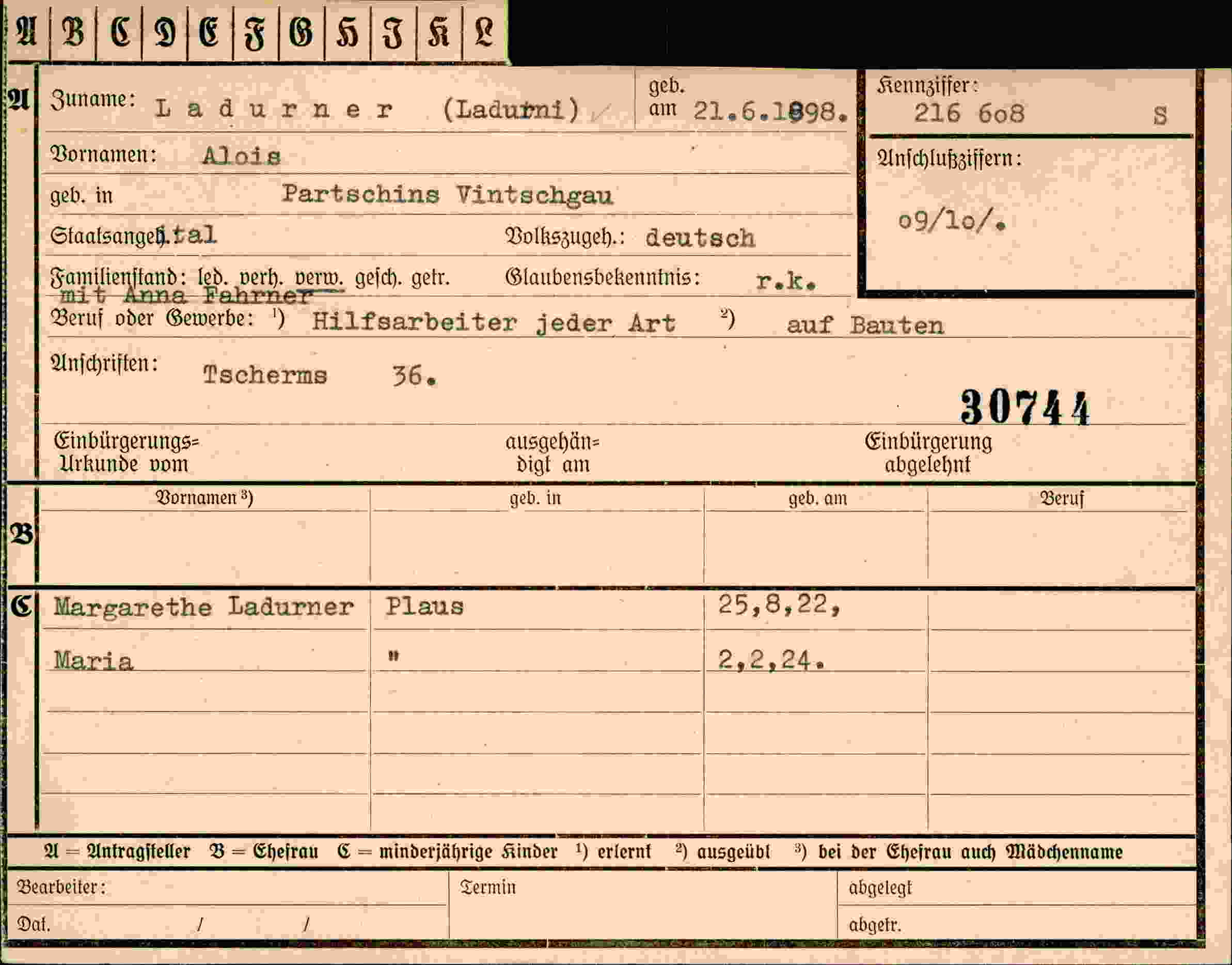 Dokument für Alois Ladurner