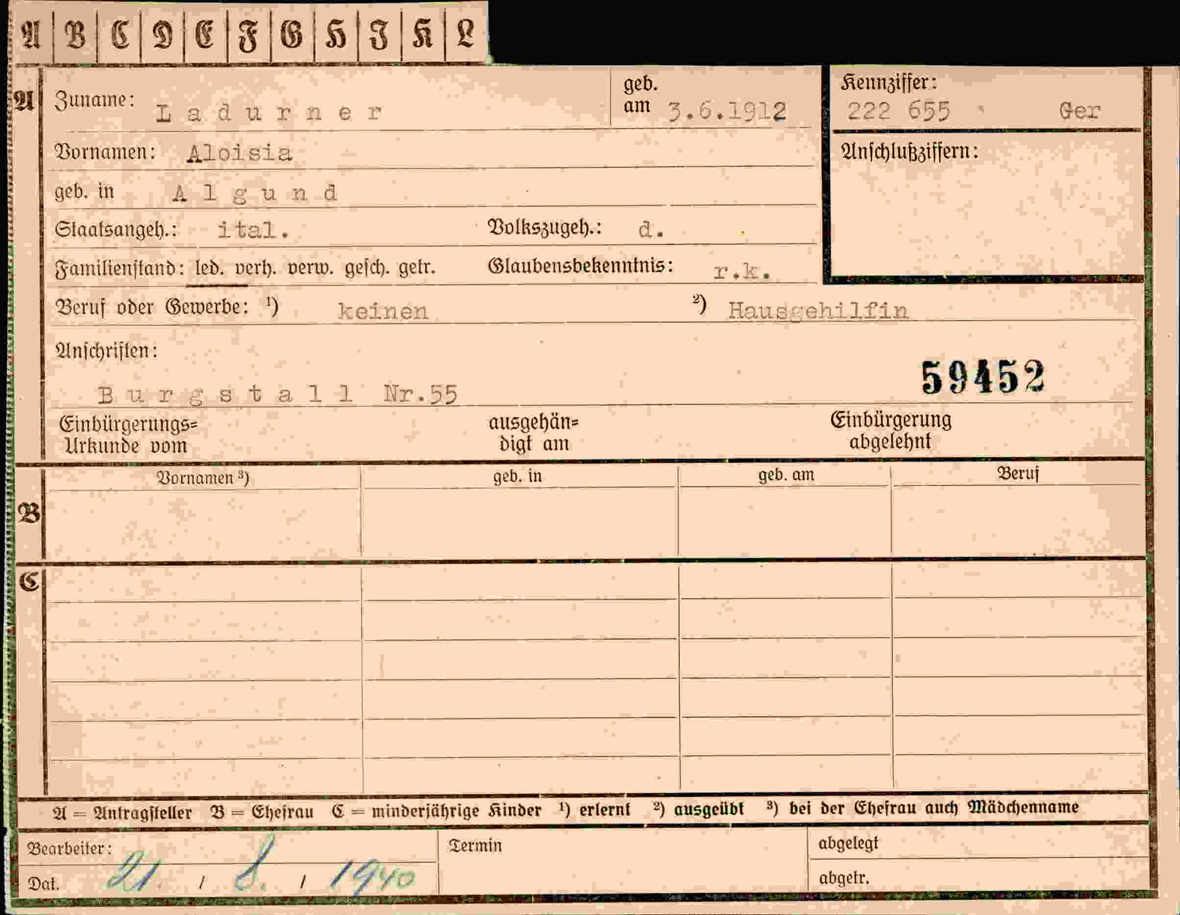 Dokument für Aloisia Ladurner