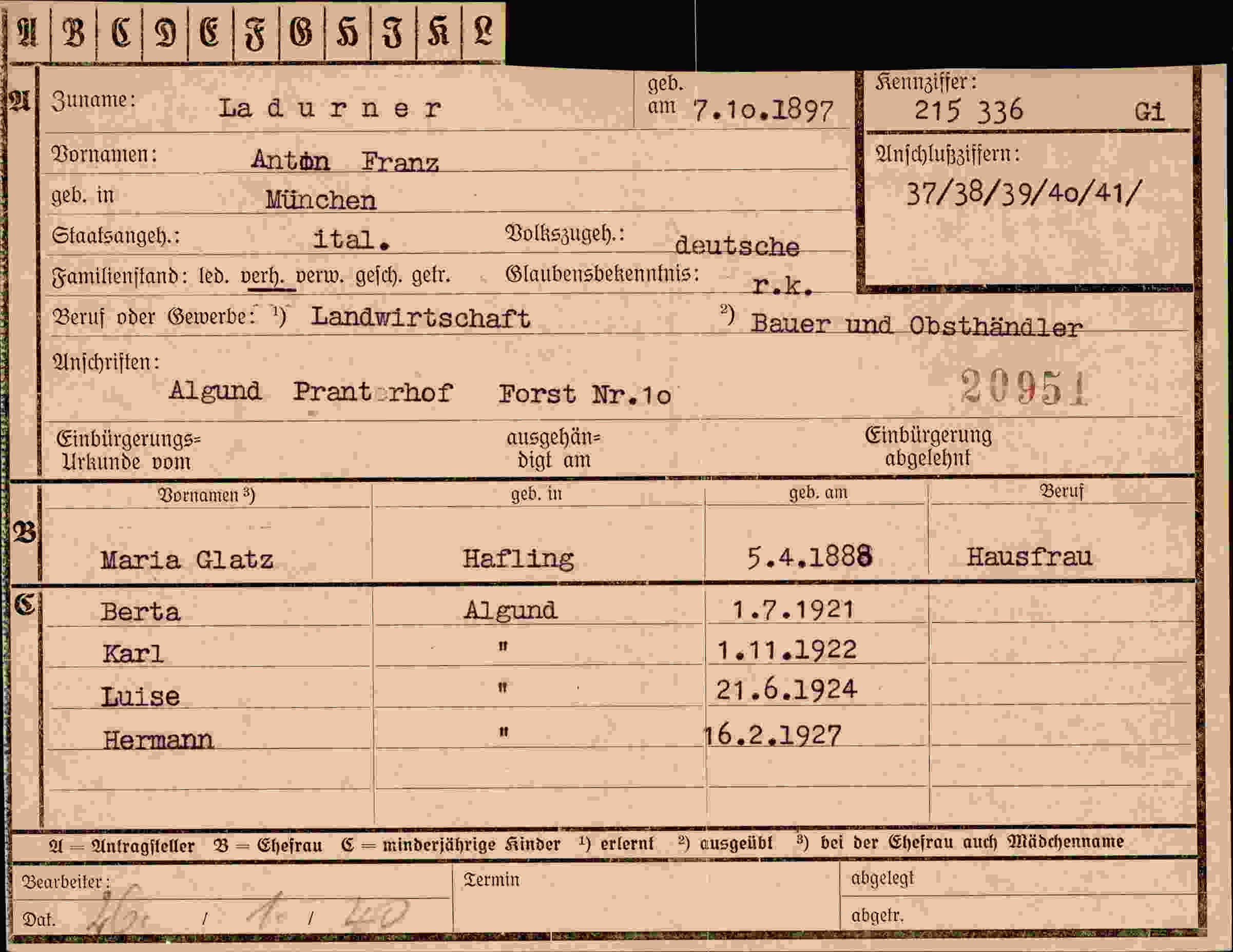 Dokument für Anton Franz Ladurner