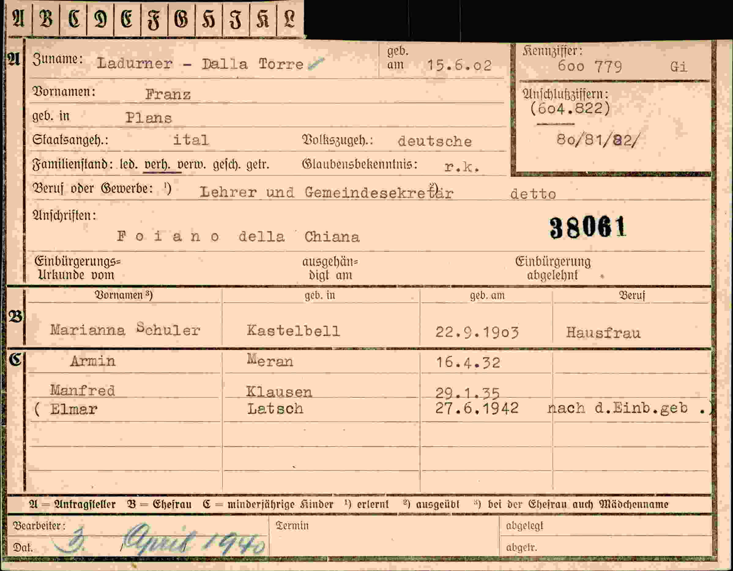 Dokument für Franz Ladurner