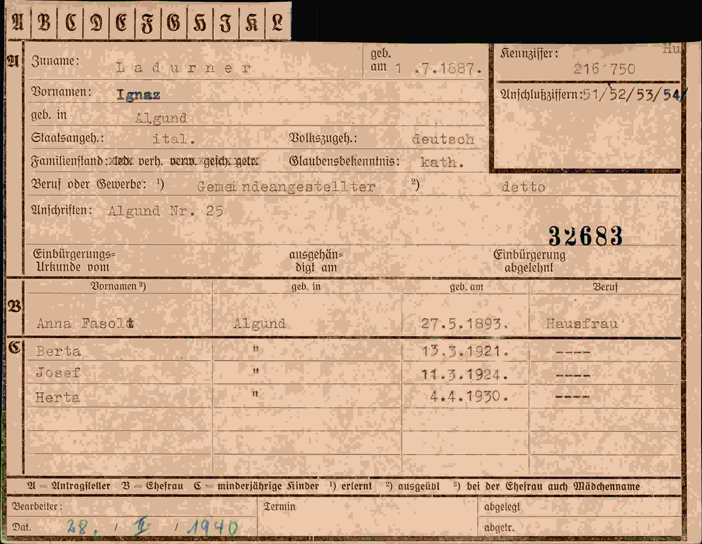 Dokument für Ignaz Ladurner