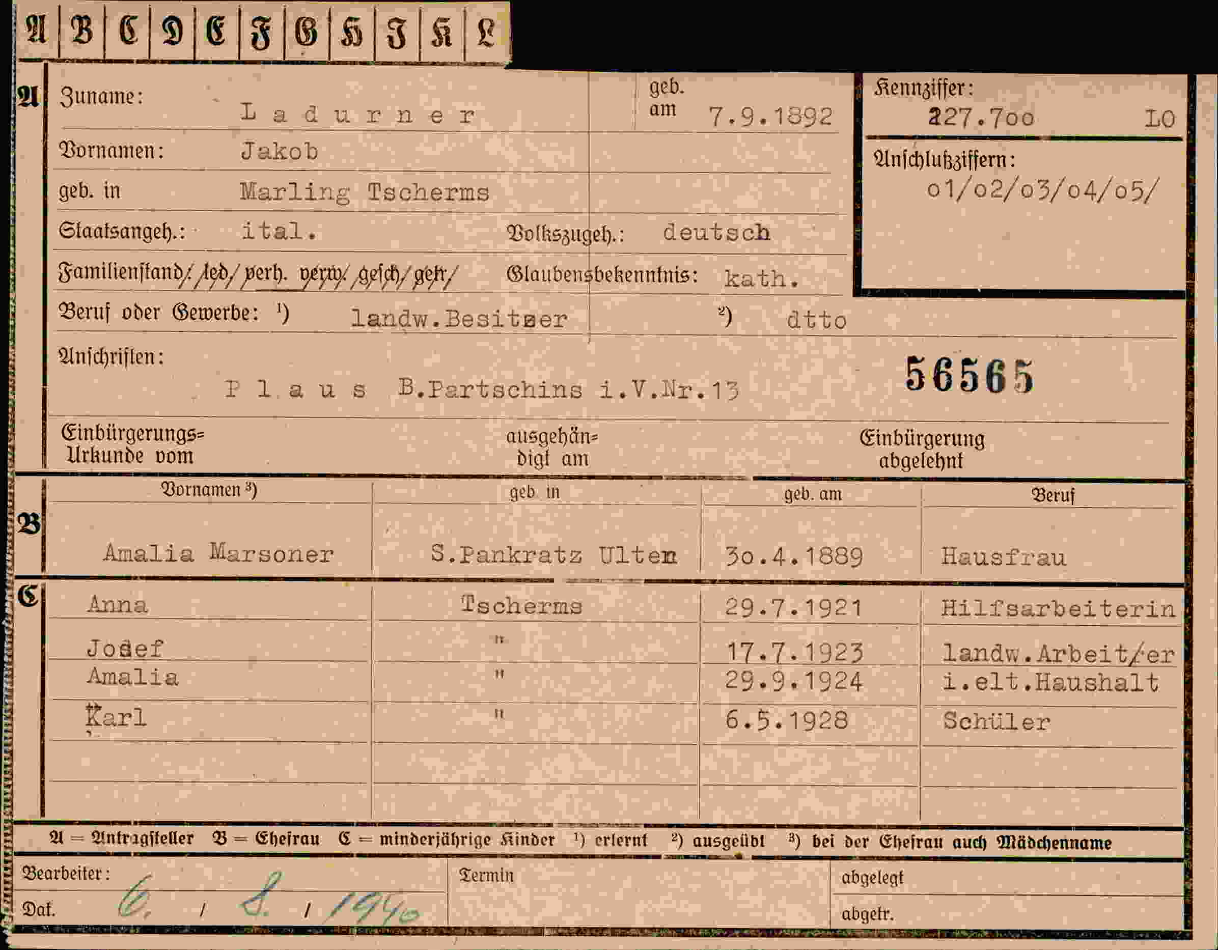 Dokument für Jakob Ladurner