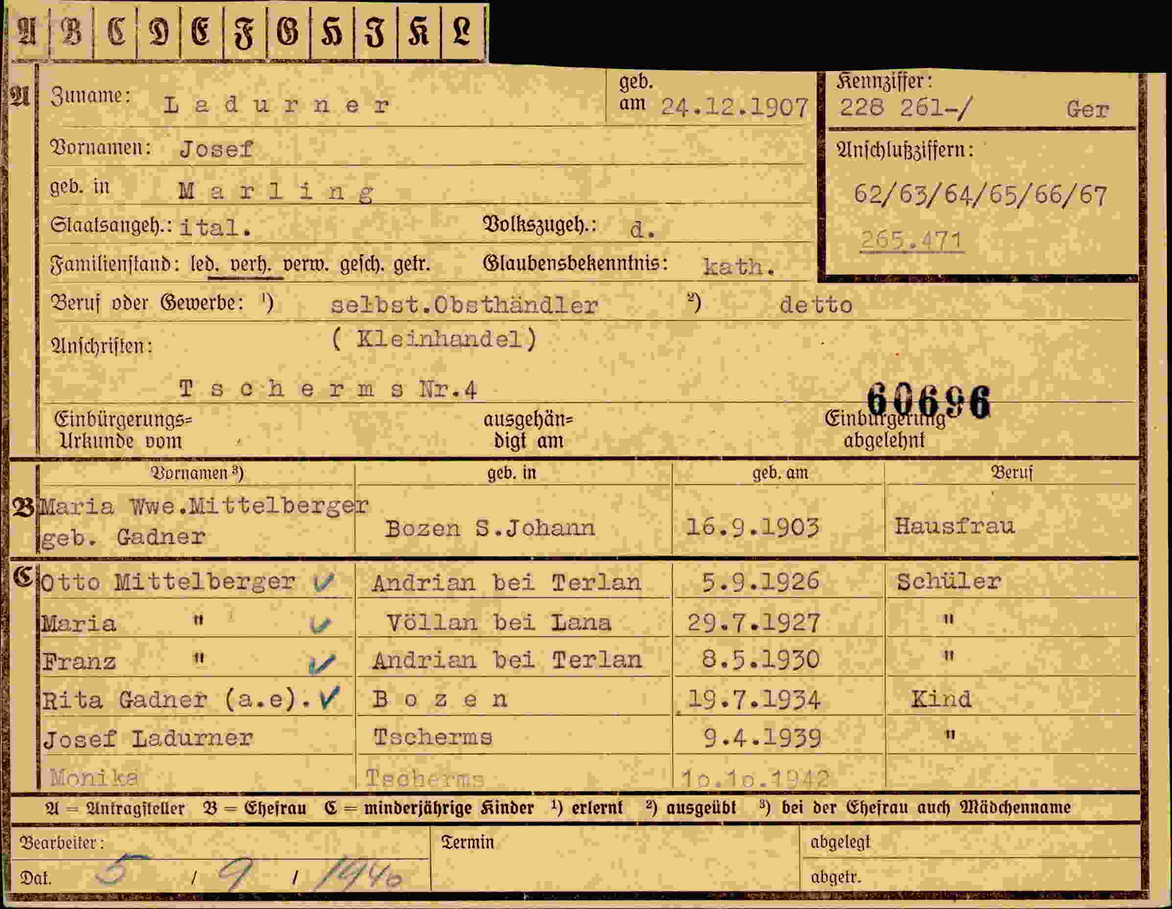 Dokument für Josef Ladurner