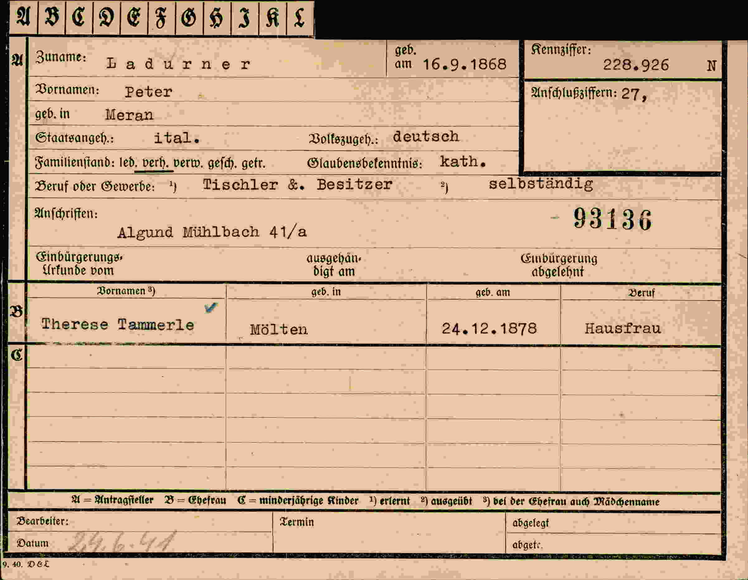 Dokument für Peter Ladurner