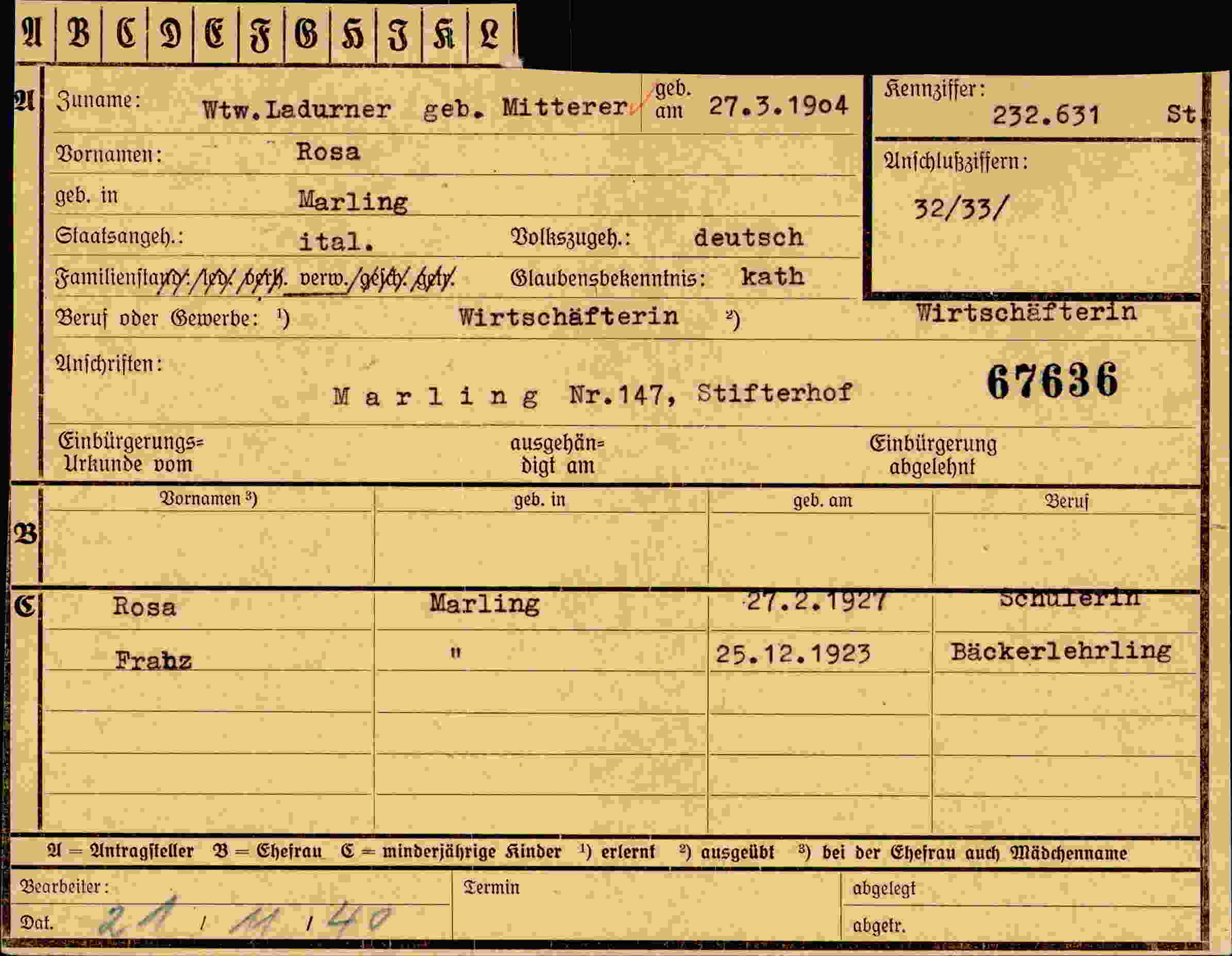 Vorderseite des Dokuments