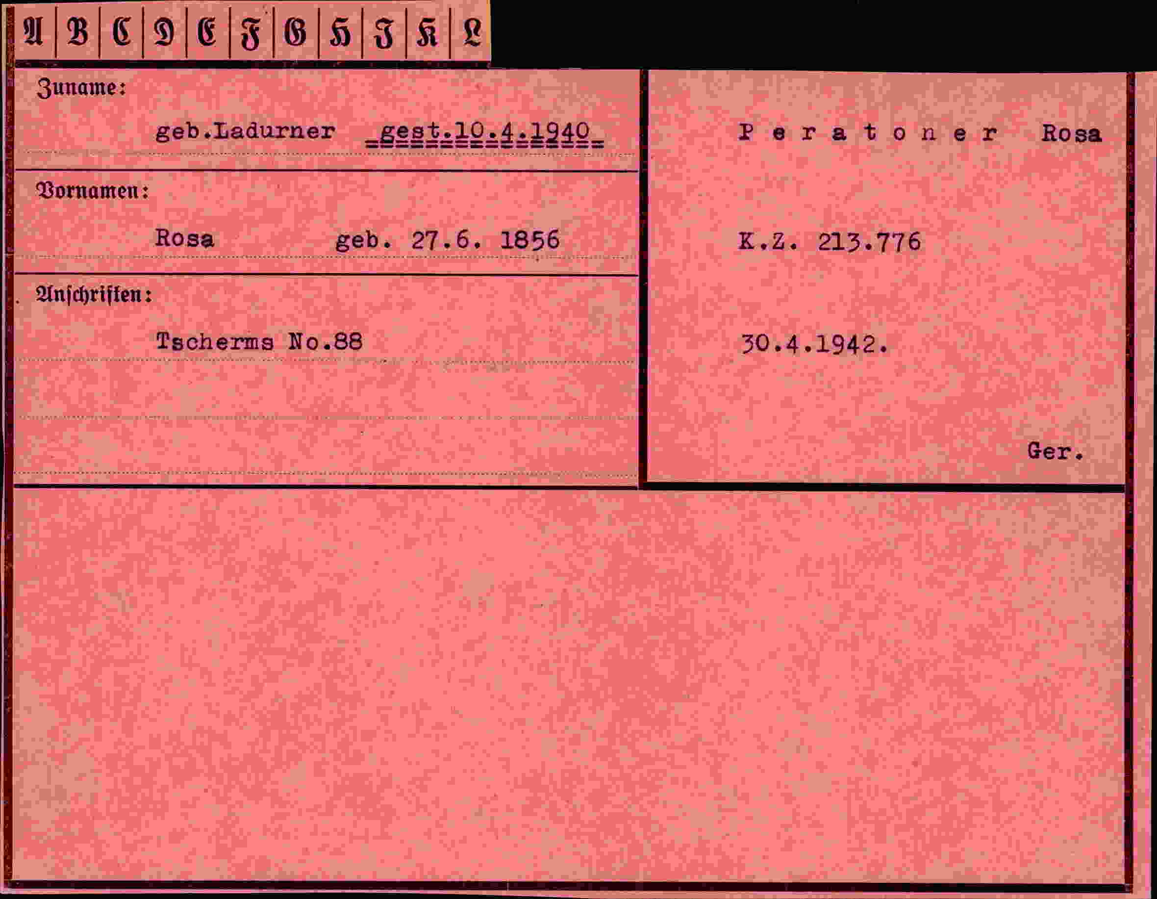 Dokument für Rosa Ladurner