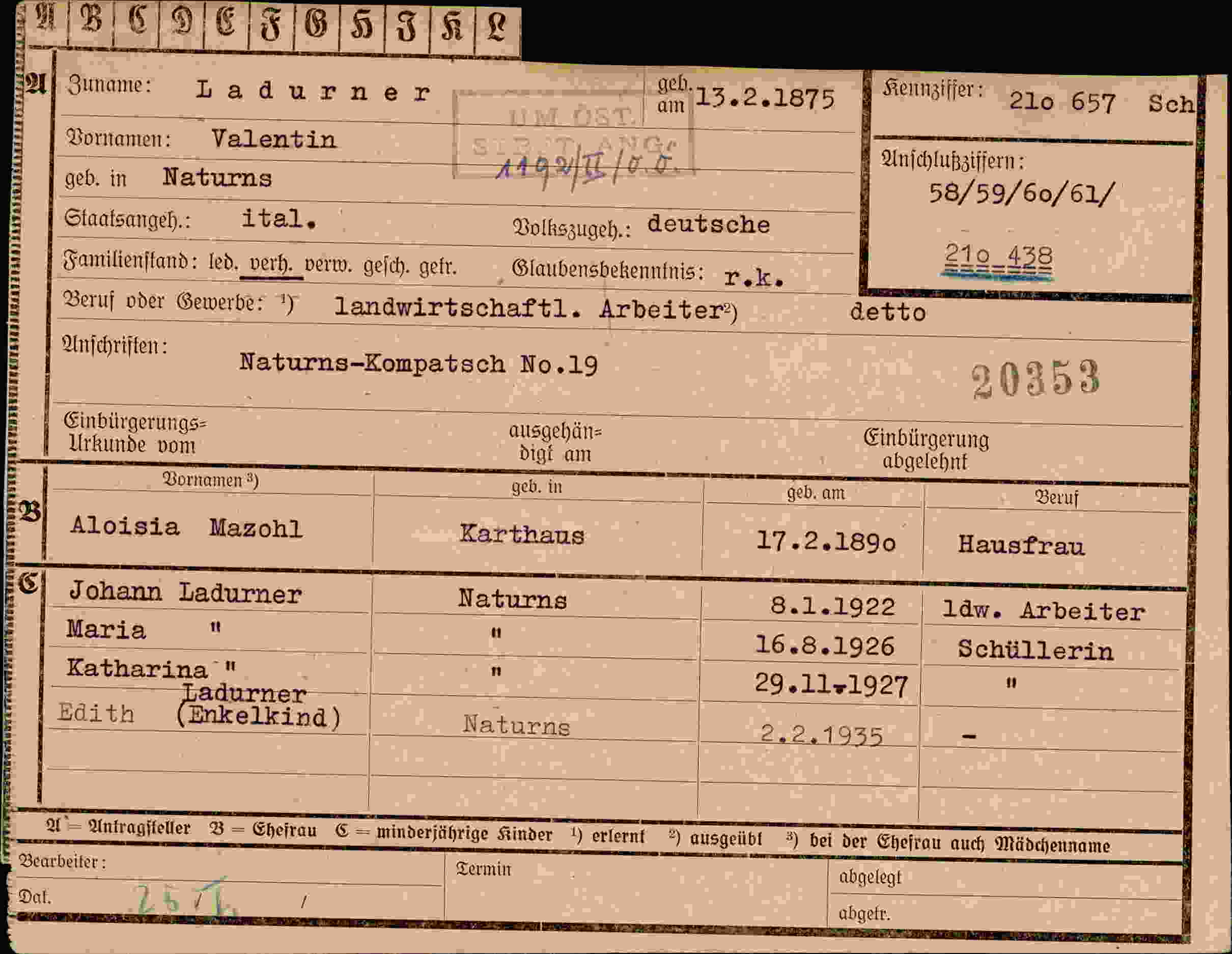 Vorderseite des Dokuments