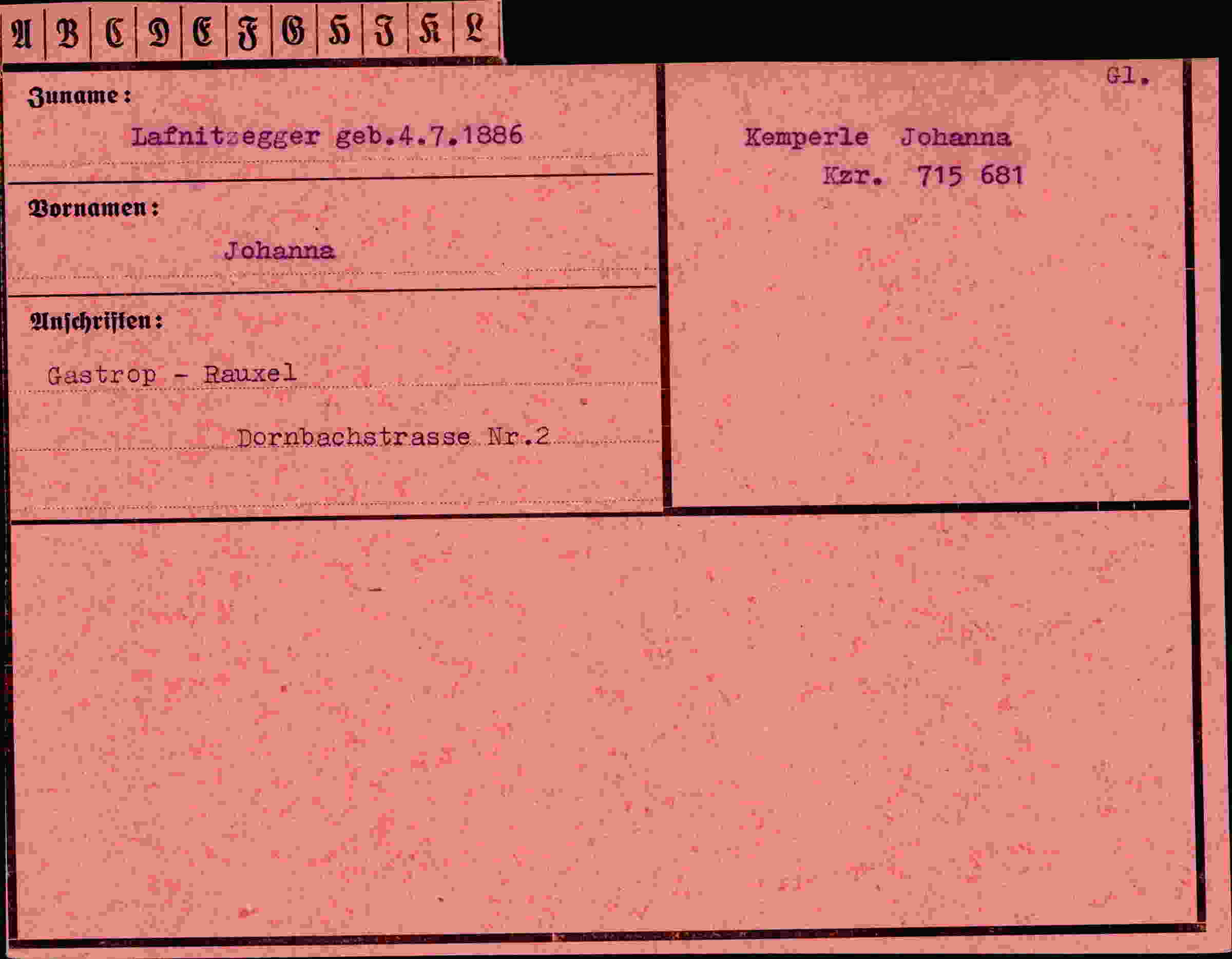 Dokument für Johanna Lafnitzegger