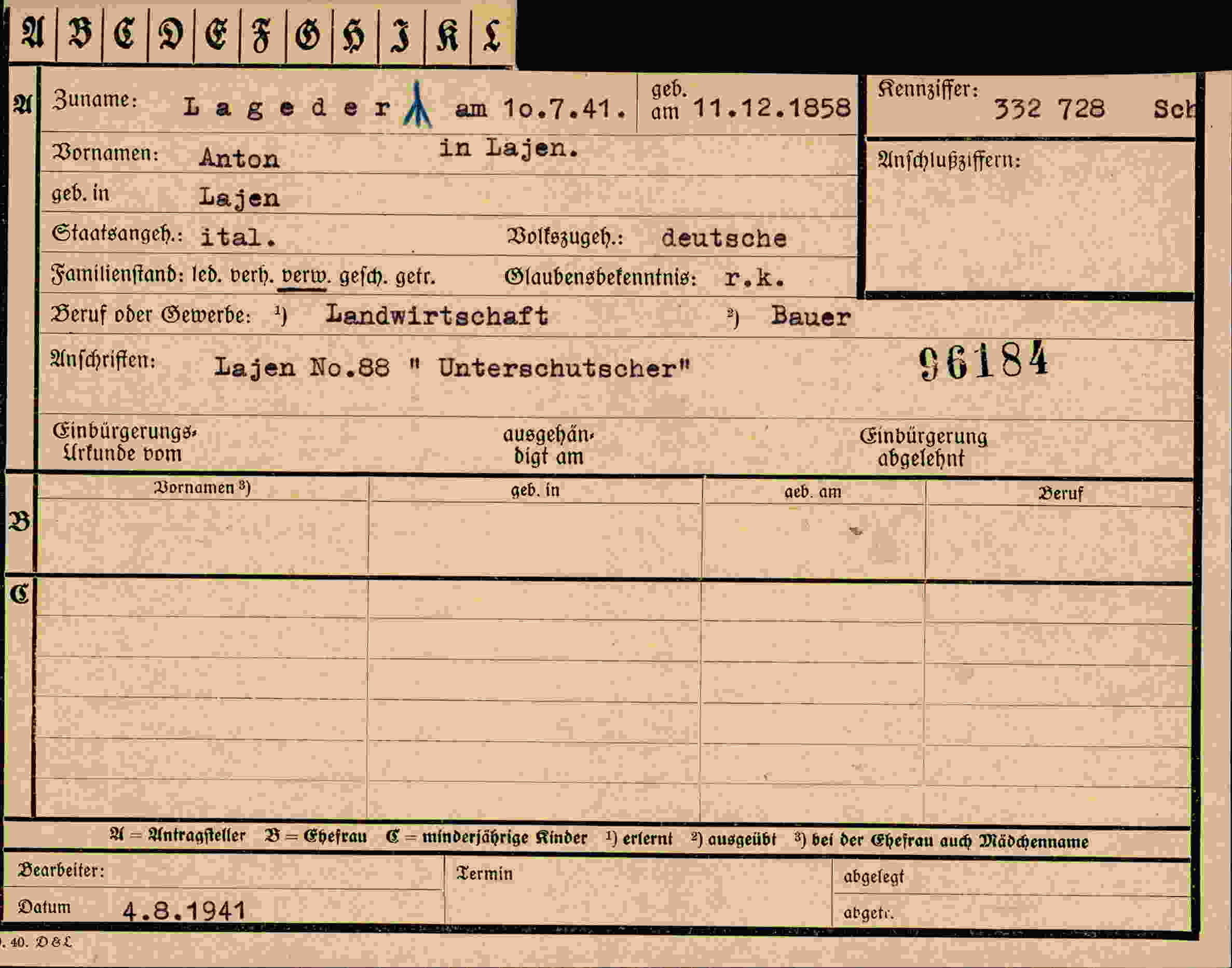 Vorderseite des Dokuments