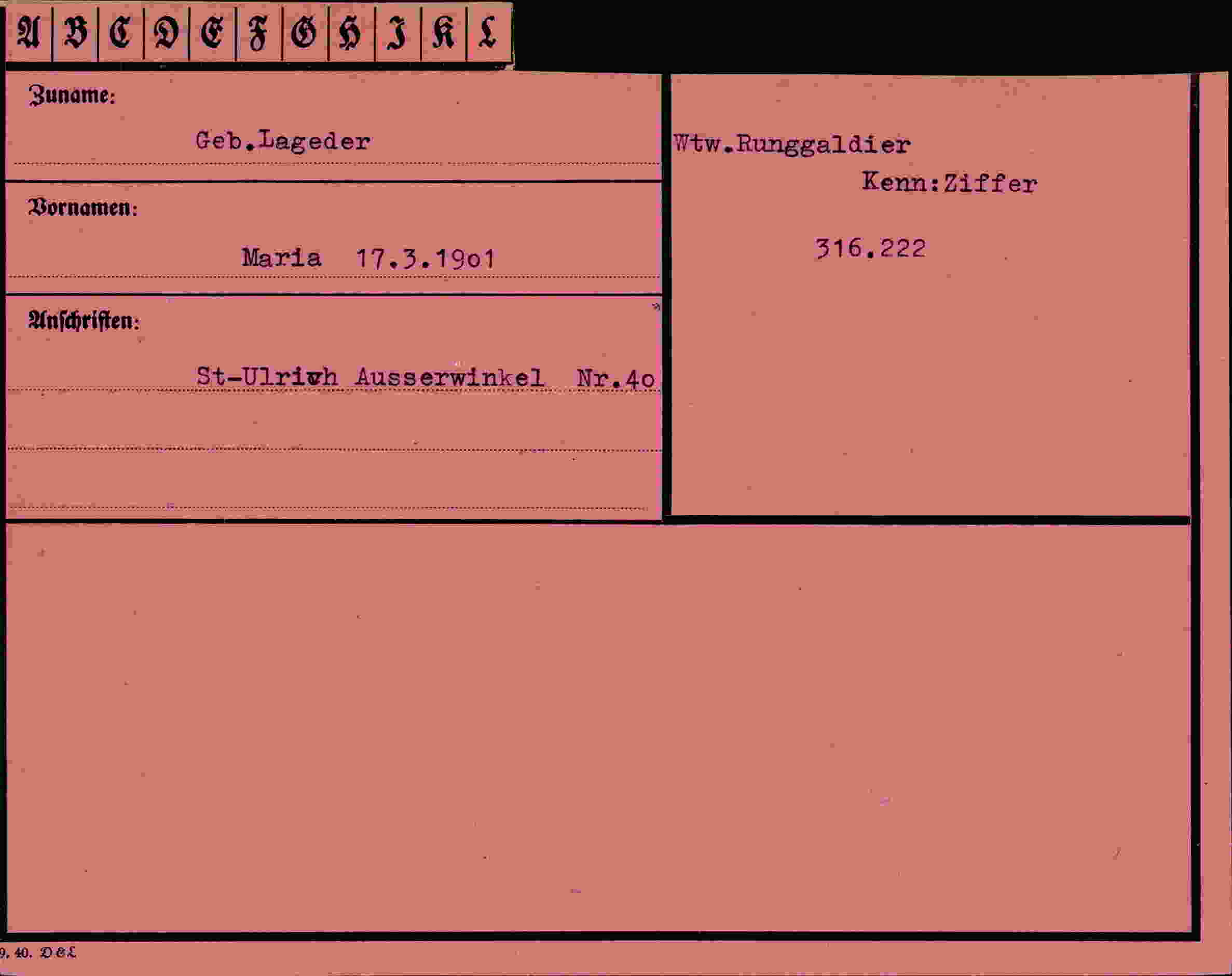 Dokument für Maria Lageder