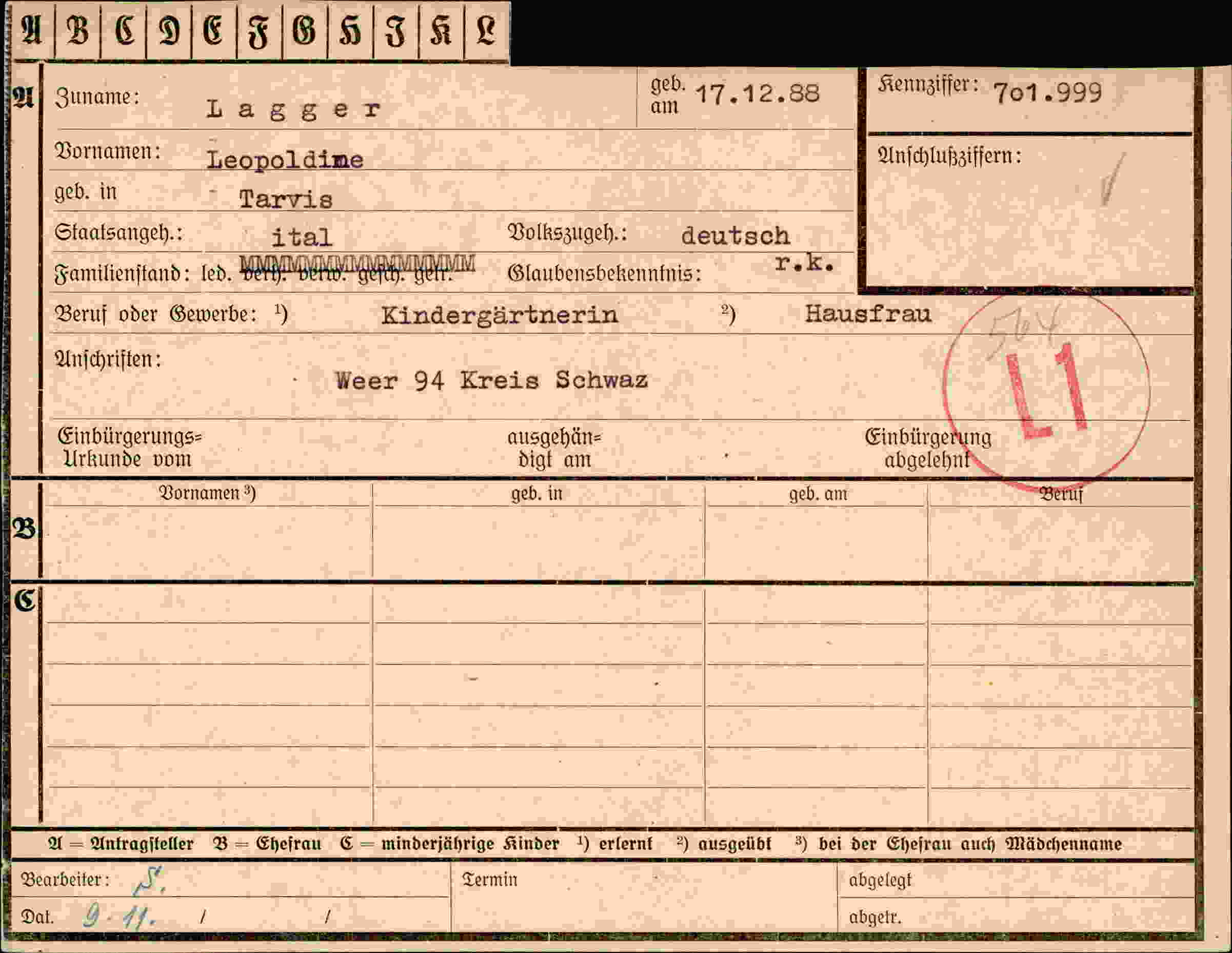 Dokument für Leopoldine Lager