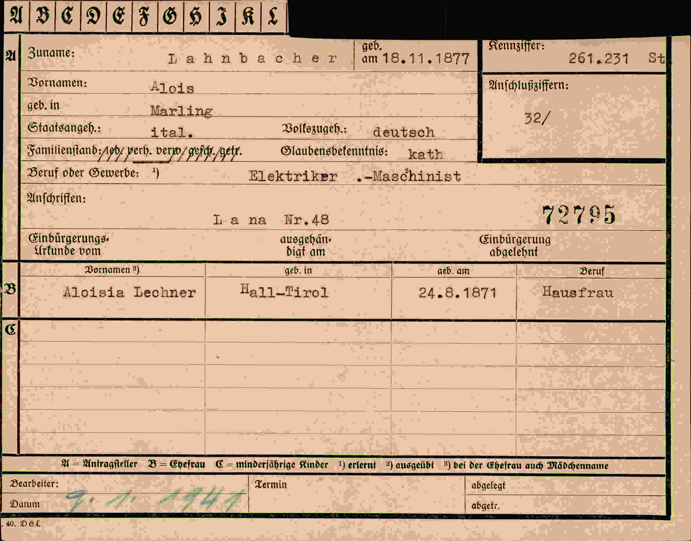 Dokument für Alois Lahnbacher