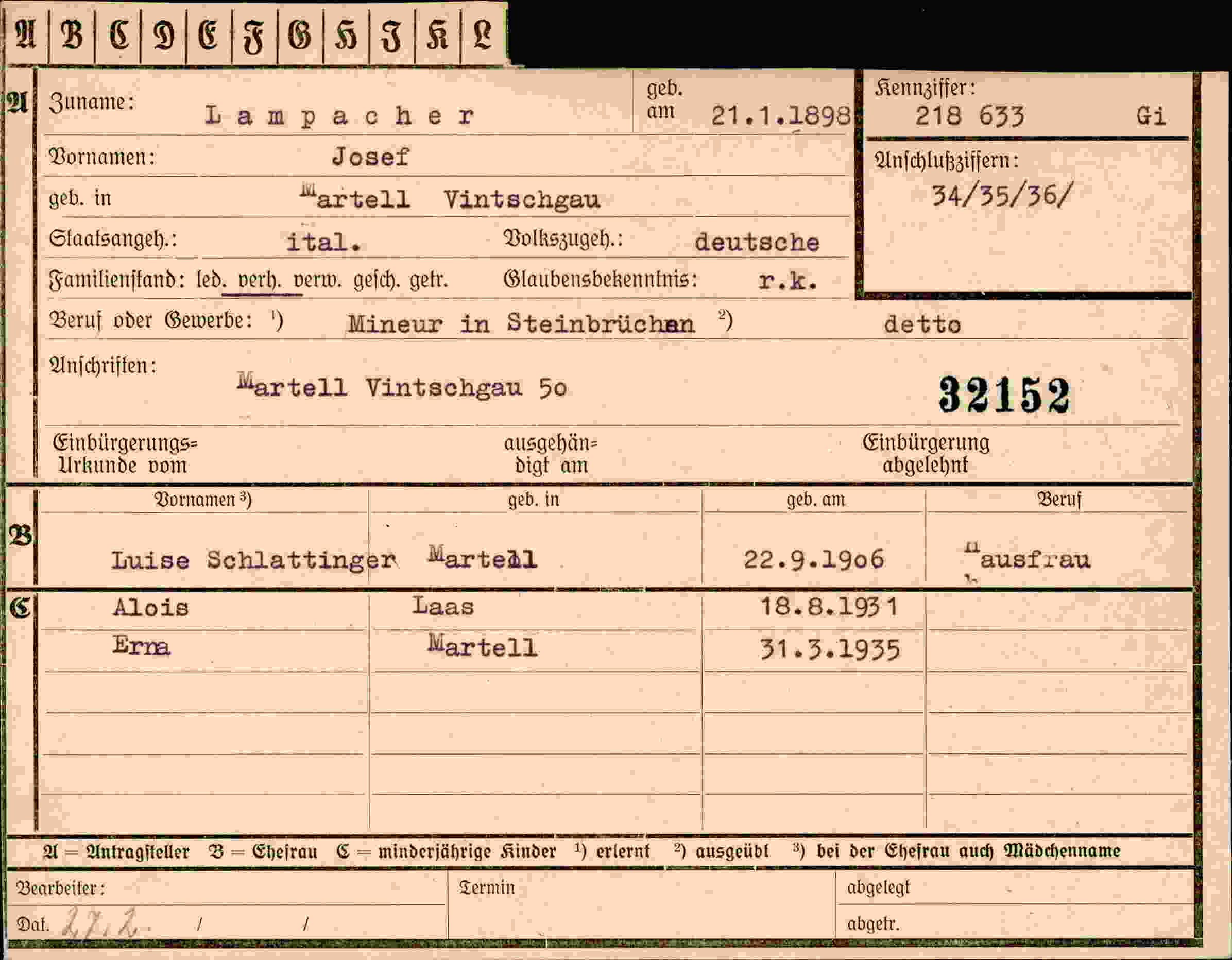 Vorderseite des Dokuments