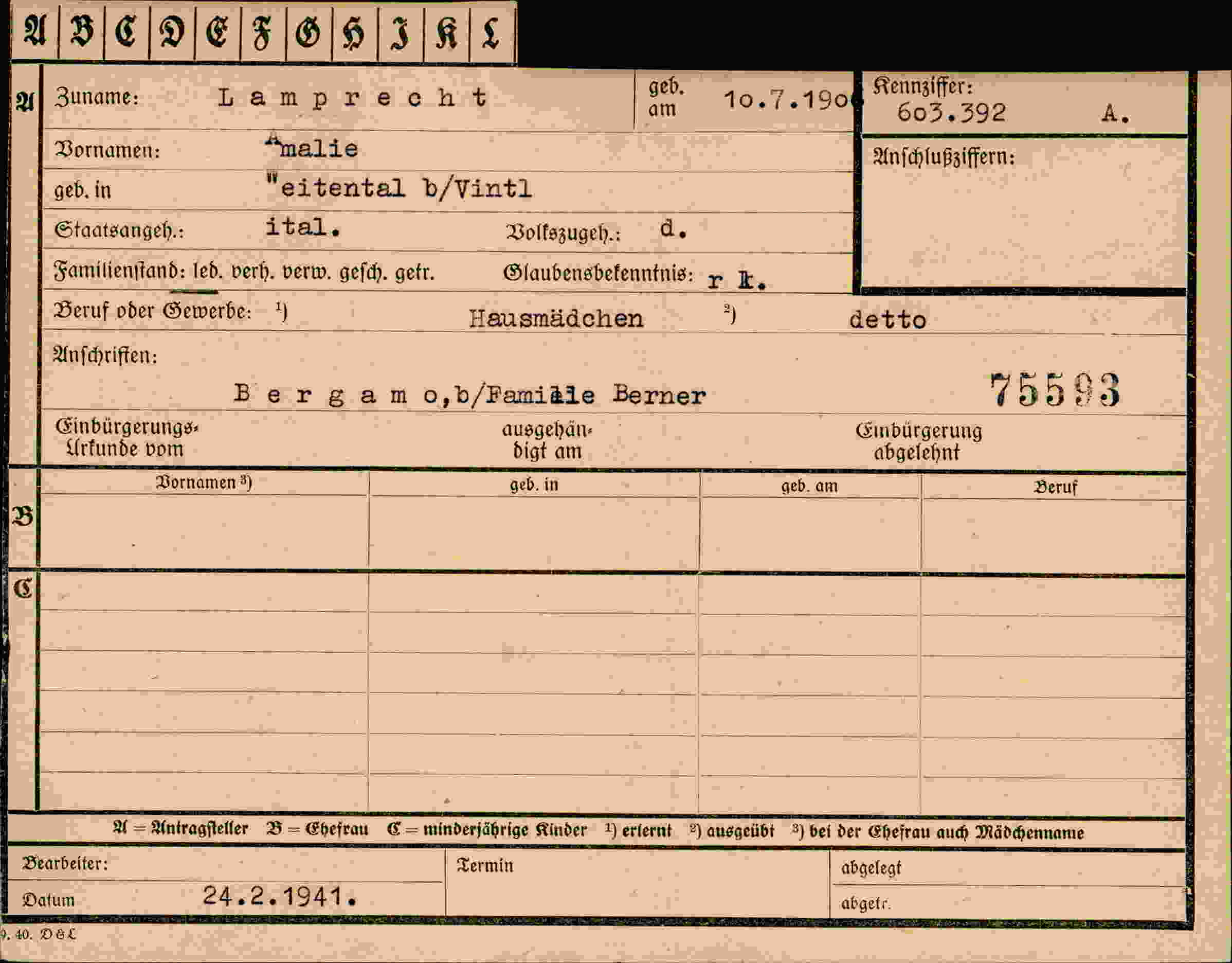 Dokument für Amalie Lamprecht