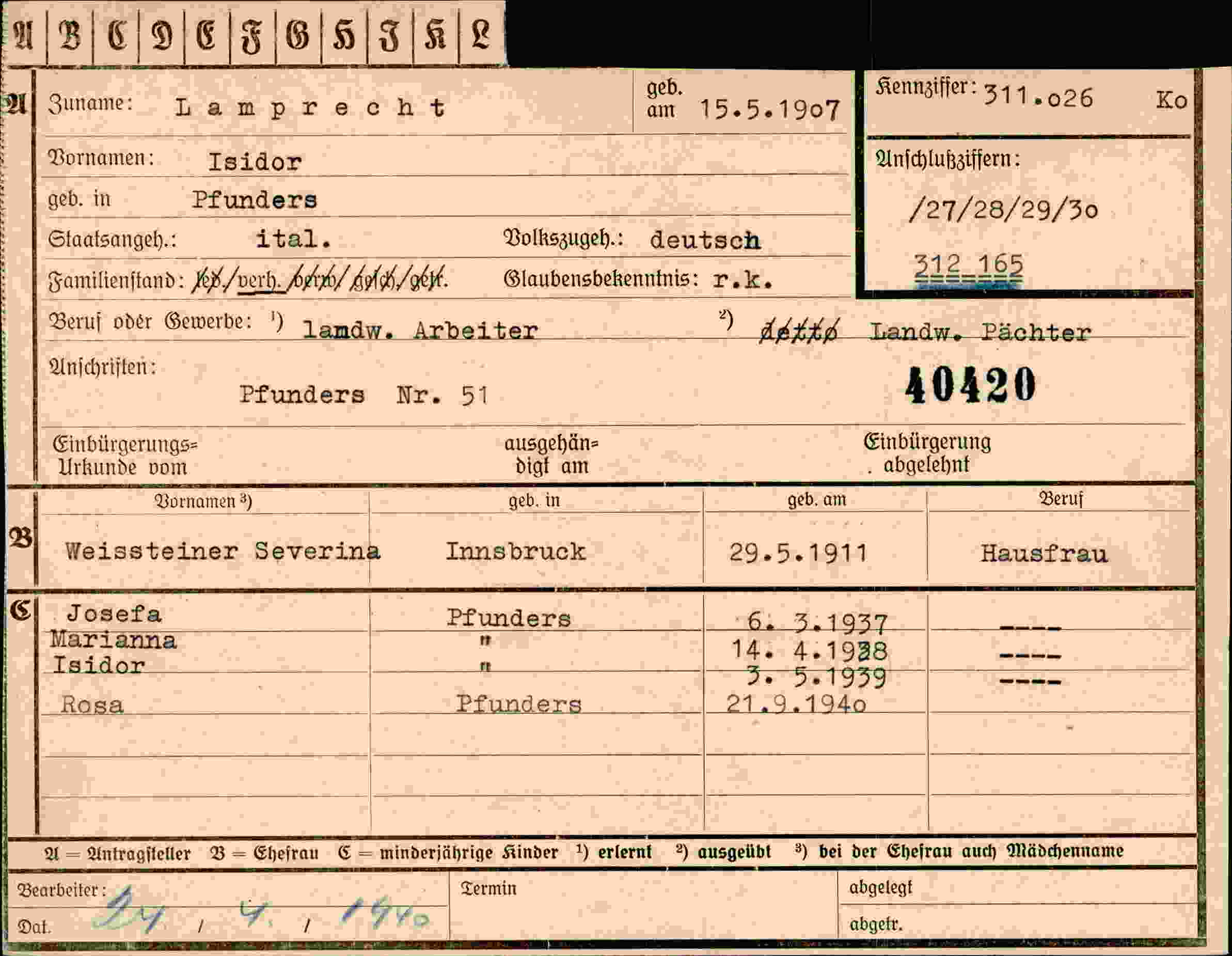 Dokument für Isidor Lamprecht