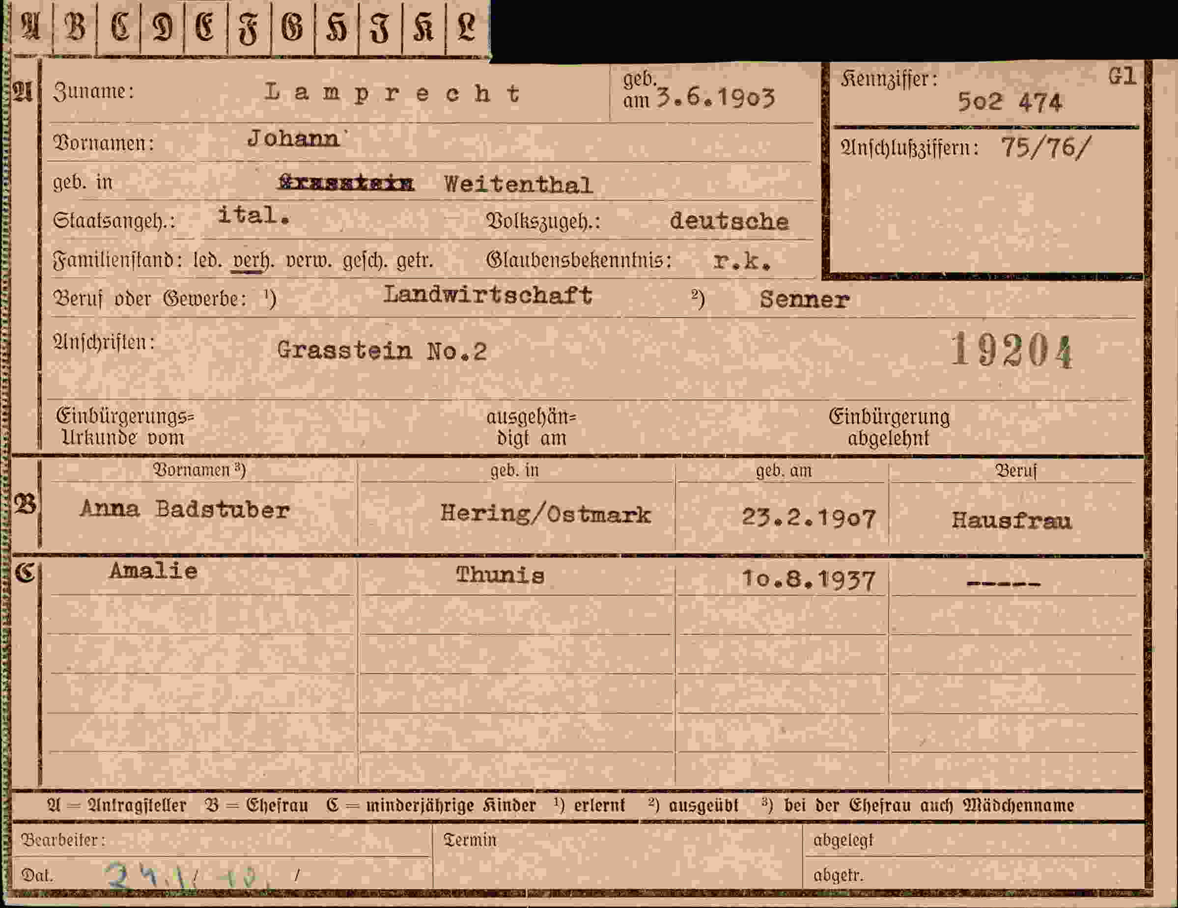 Vorderseite des Dokuments
