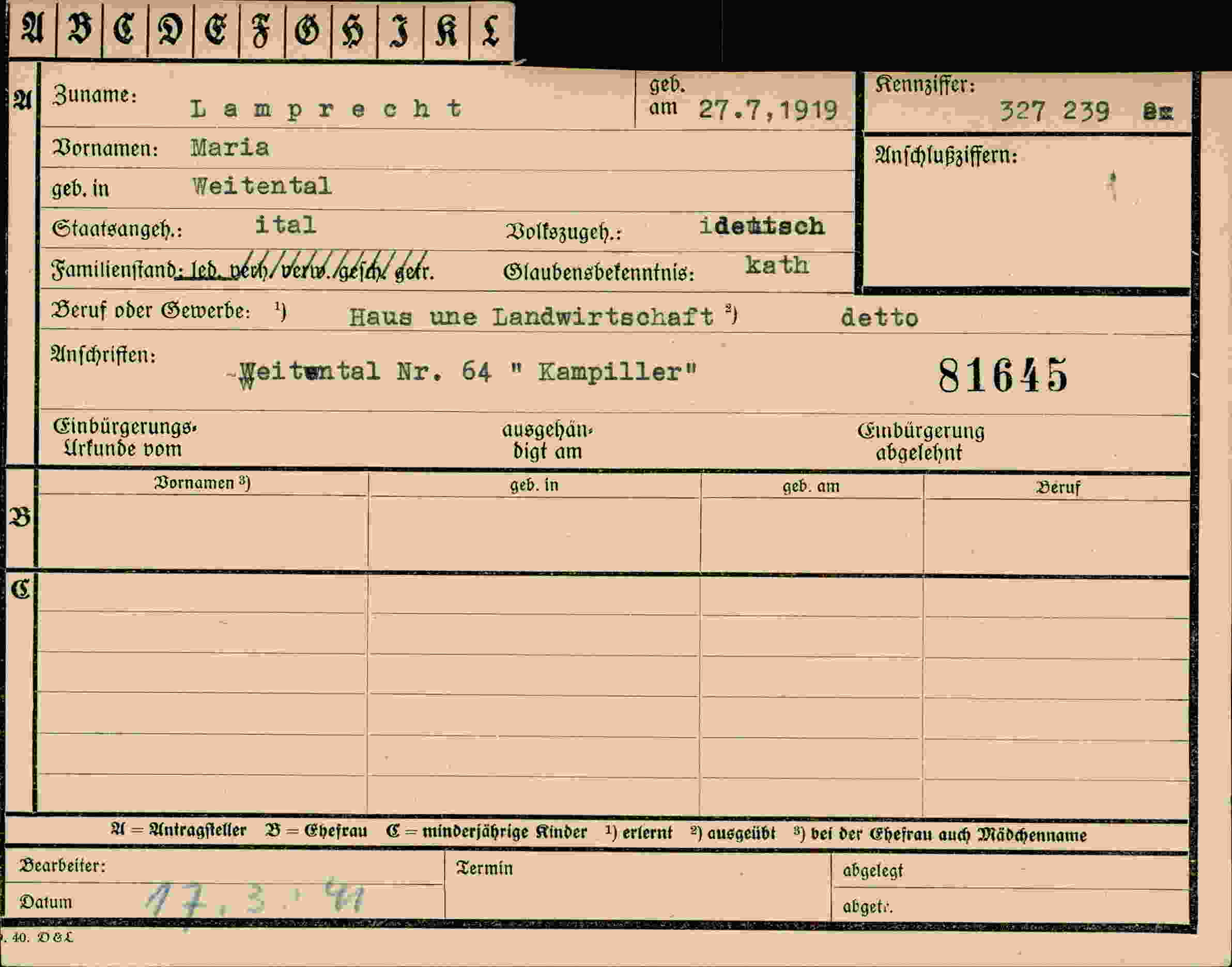 Vorderseite des Dokuments