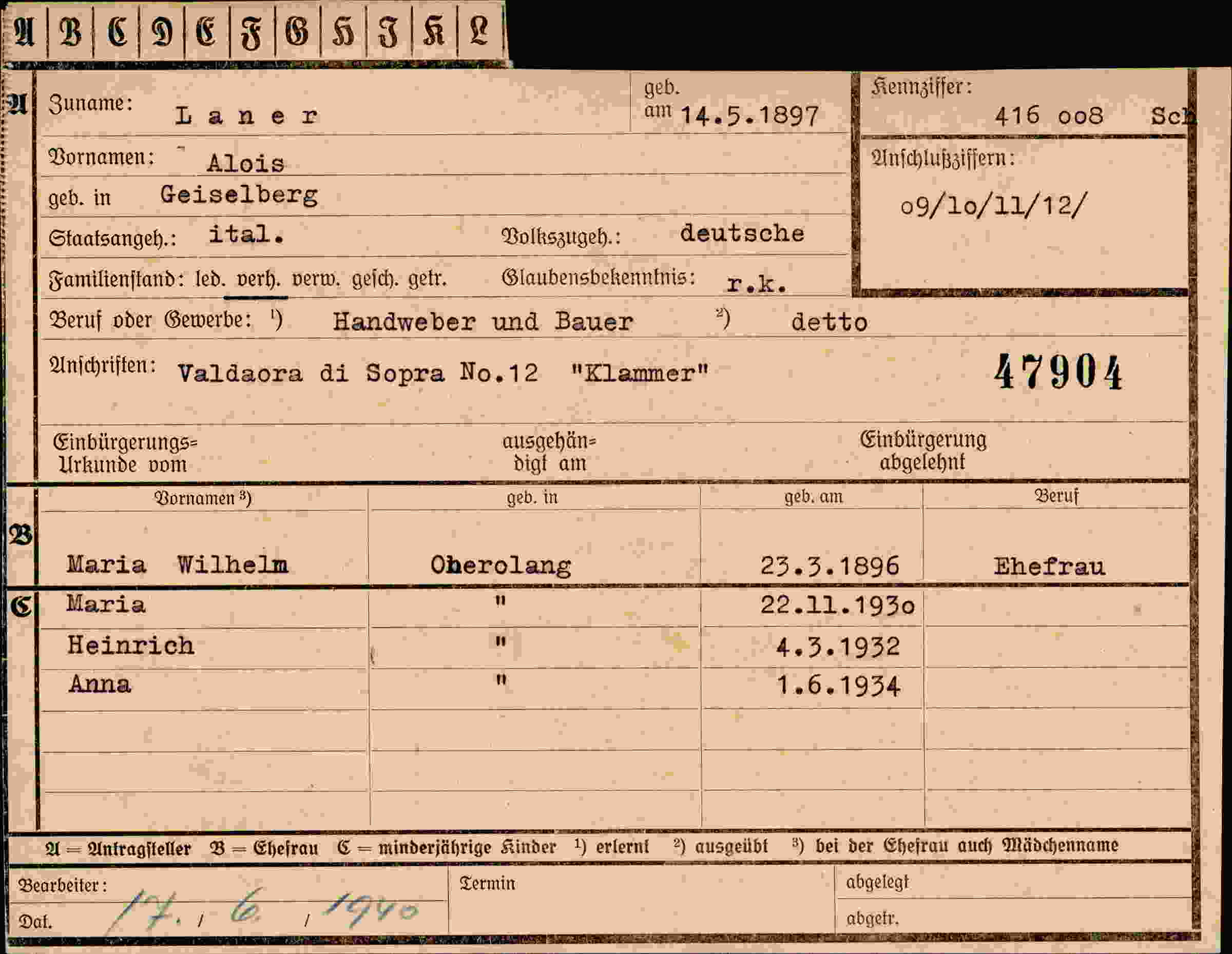 Dokument für Alois Laner
