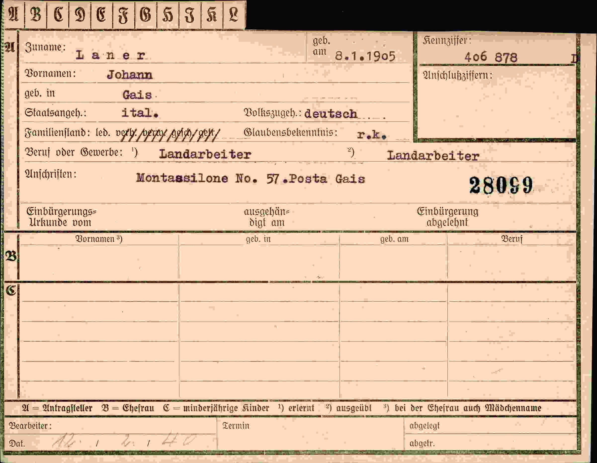 Dokument für Johann Laner