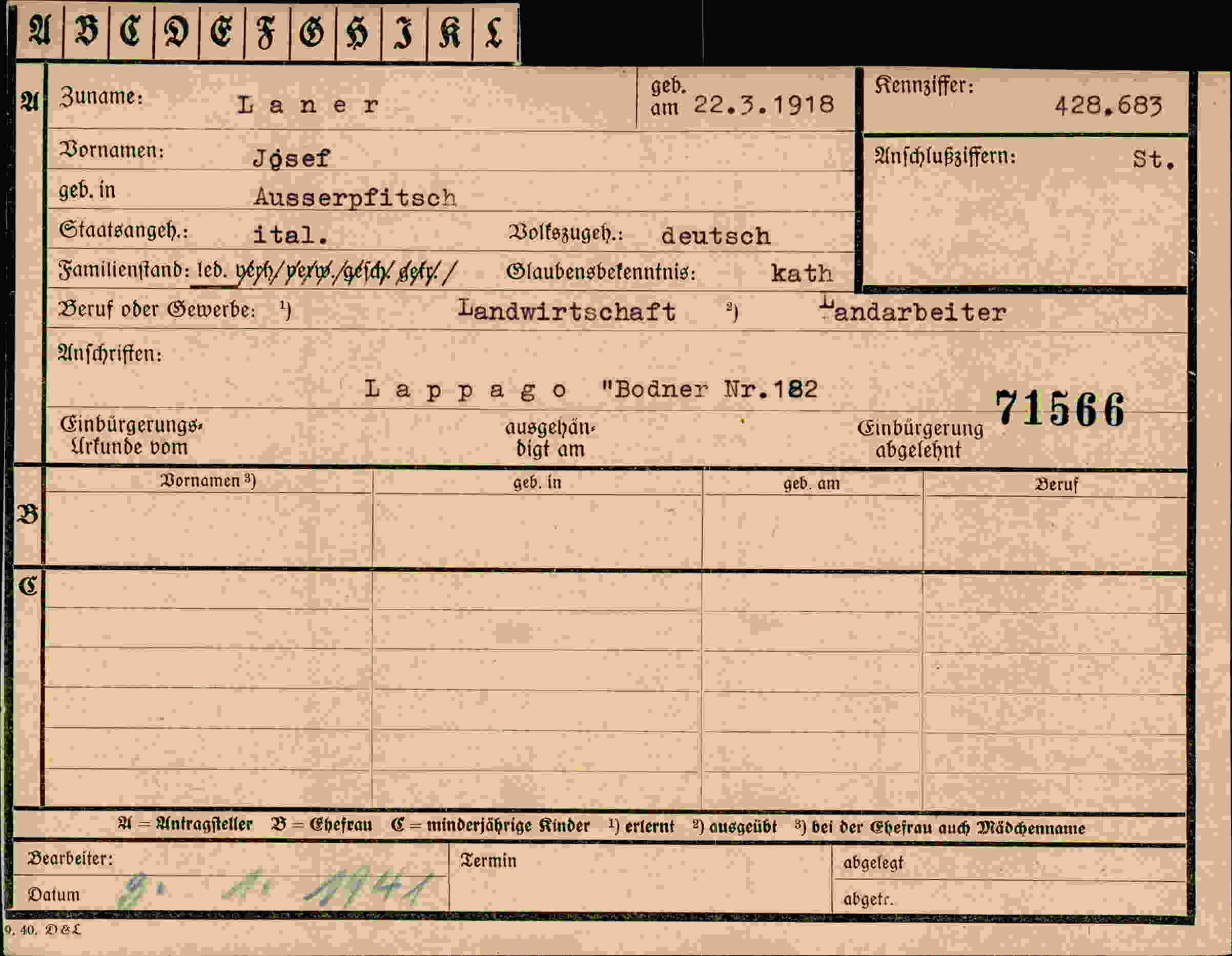 Vorderseite des Dokuments