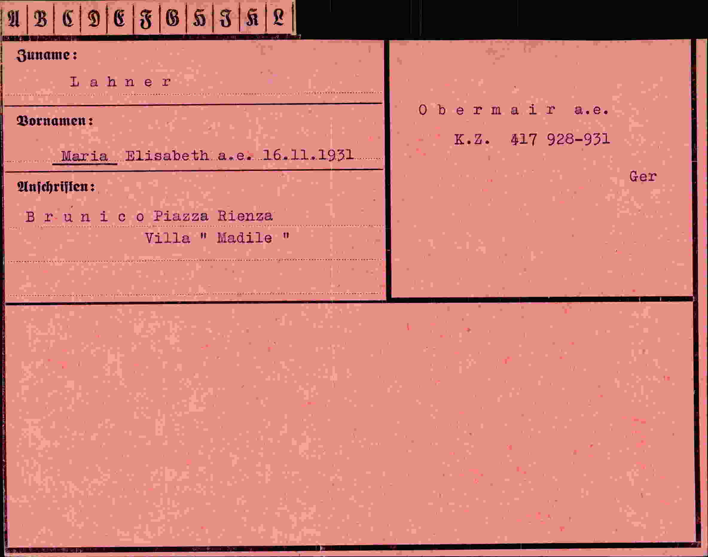 Dokument für Maria Elisabeth Lahner