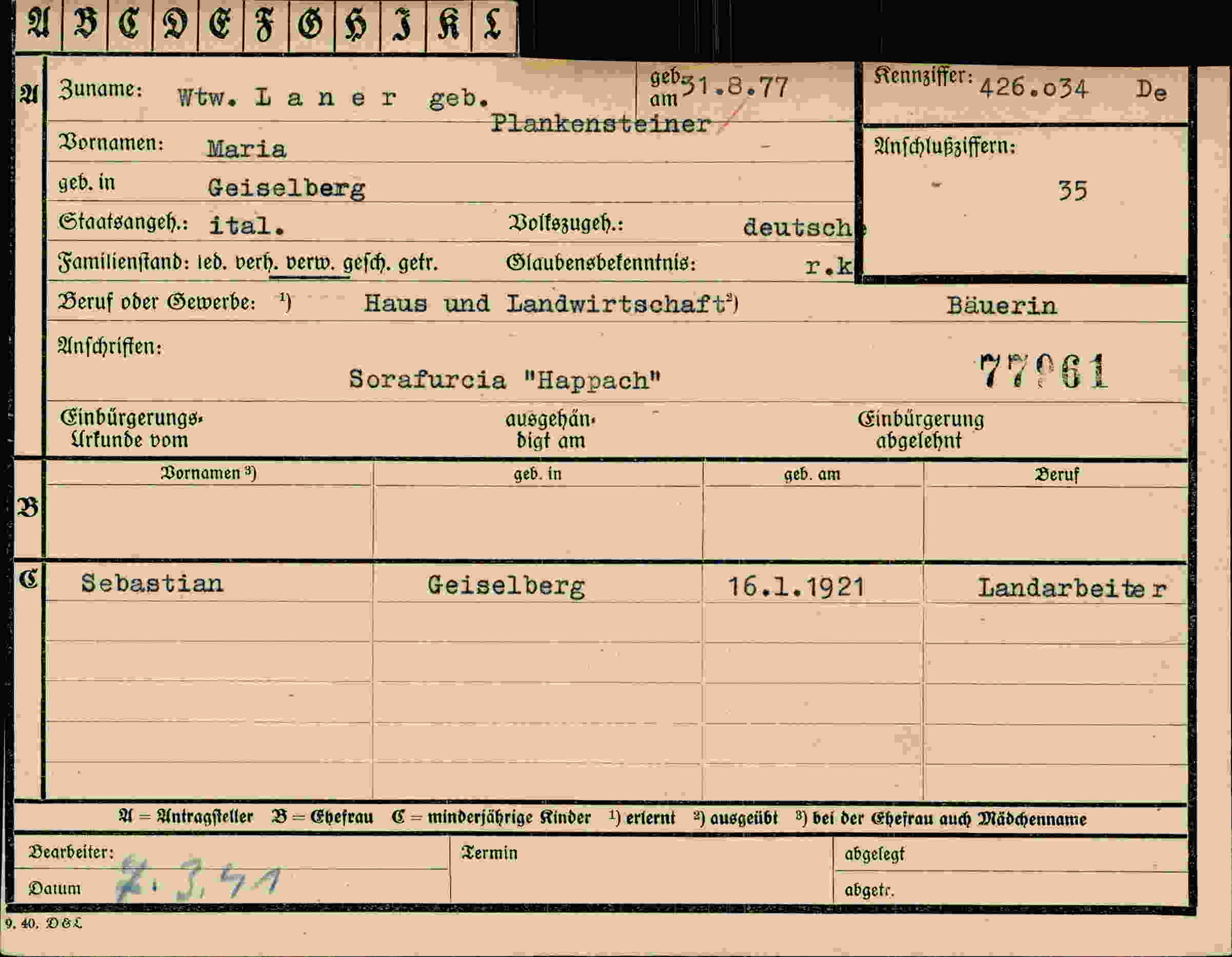 Dokument für Maria Laner
