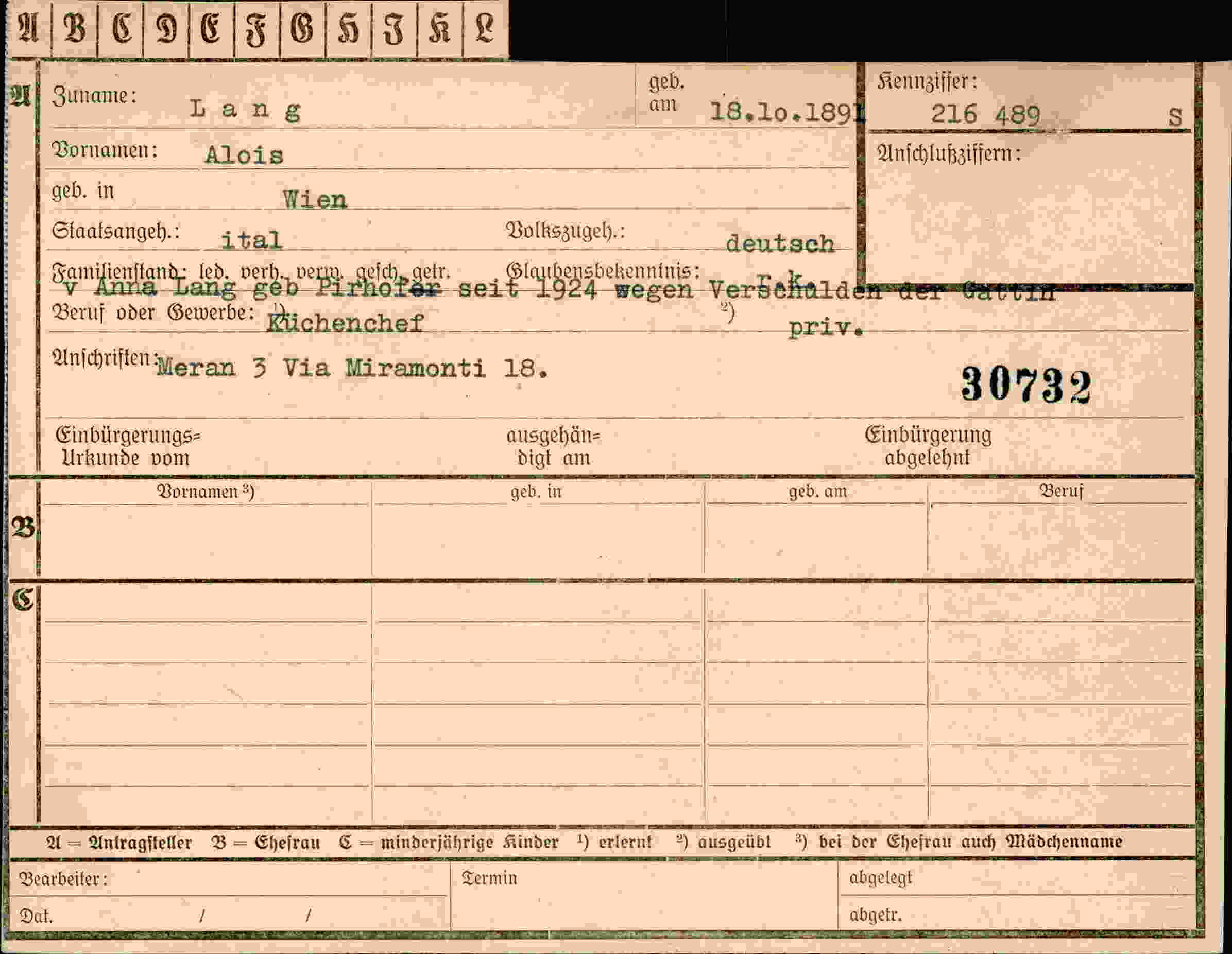 Dokument für Alois Lang