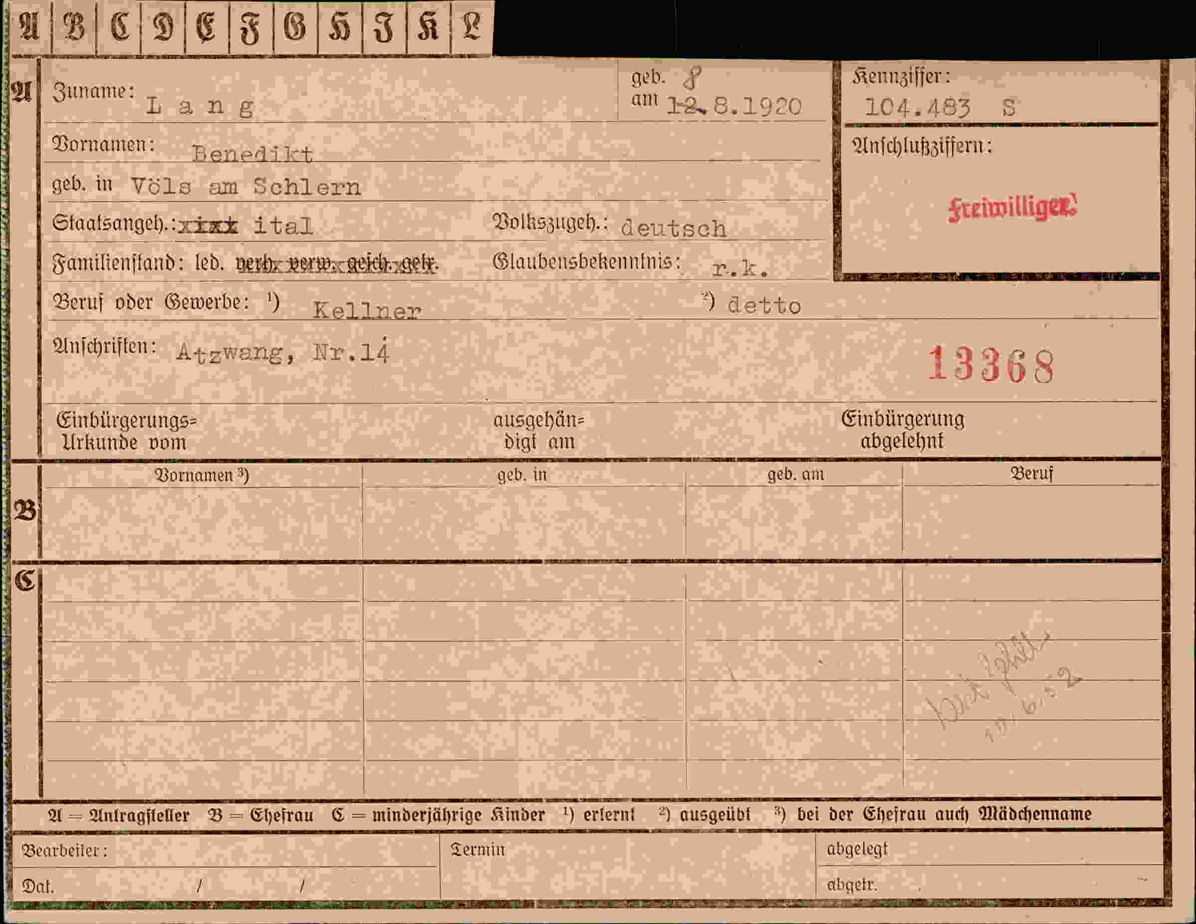 Vorderseite des Dokuments