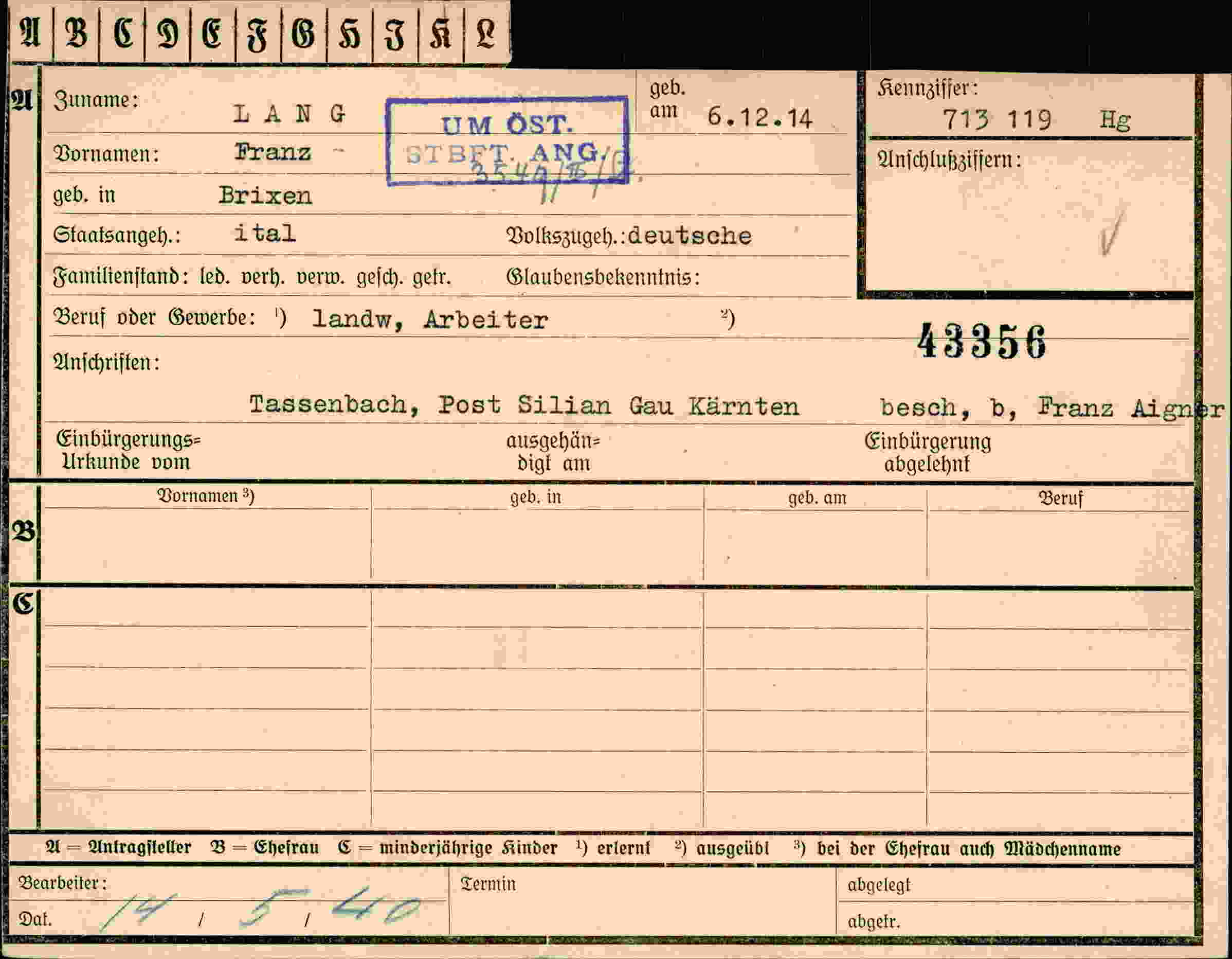 Vorderseite des Dokuments