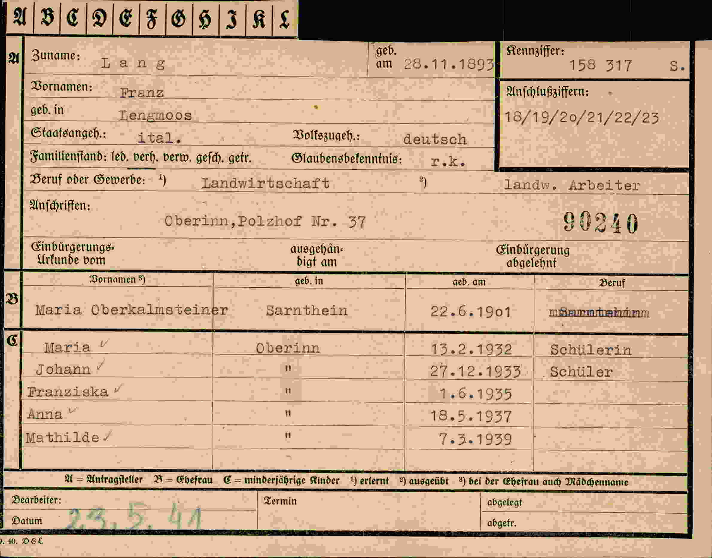 Vorderseite des Dokuments