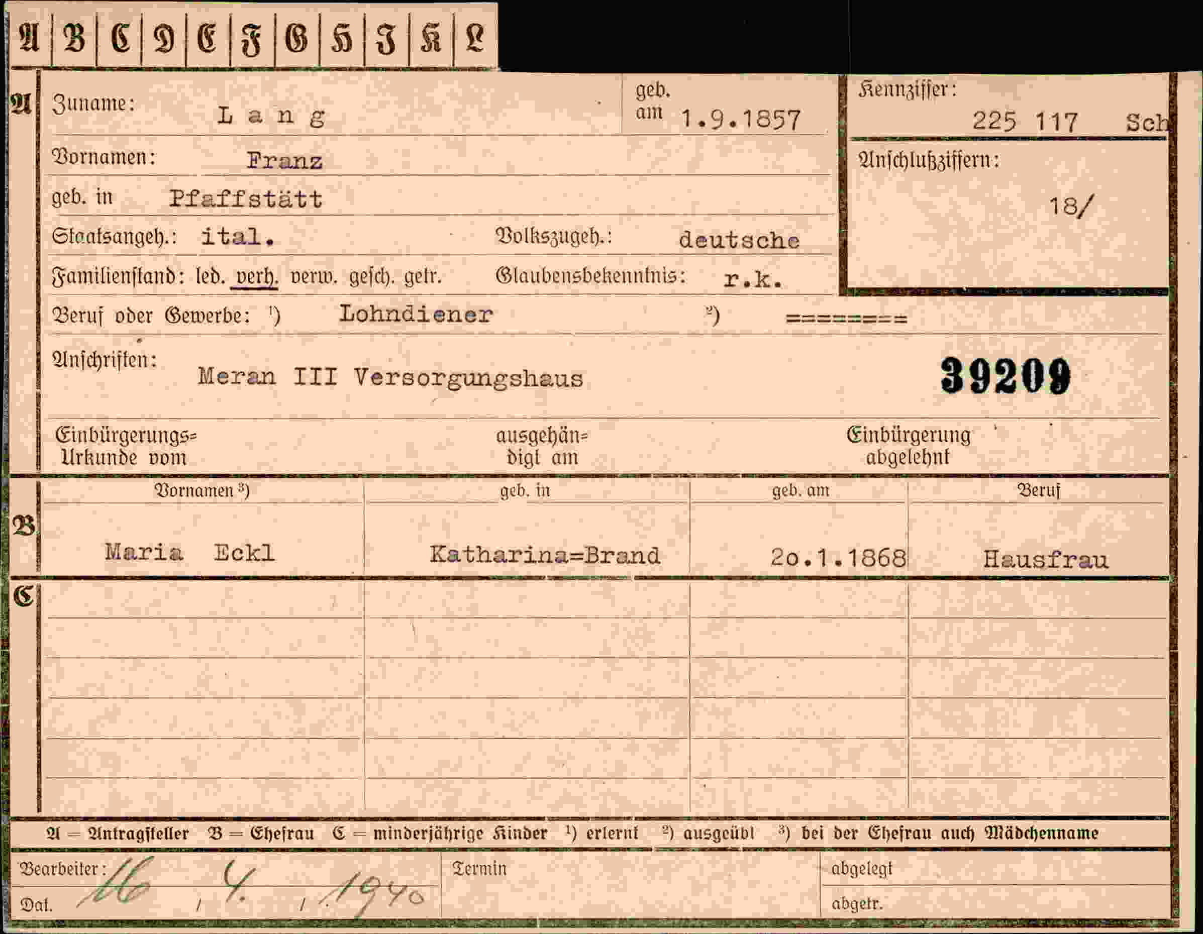 Dokument für Franz Lang