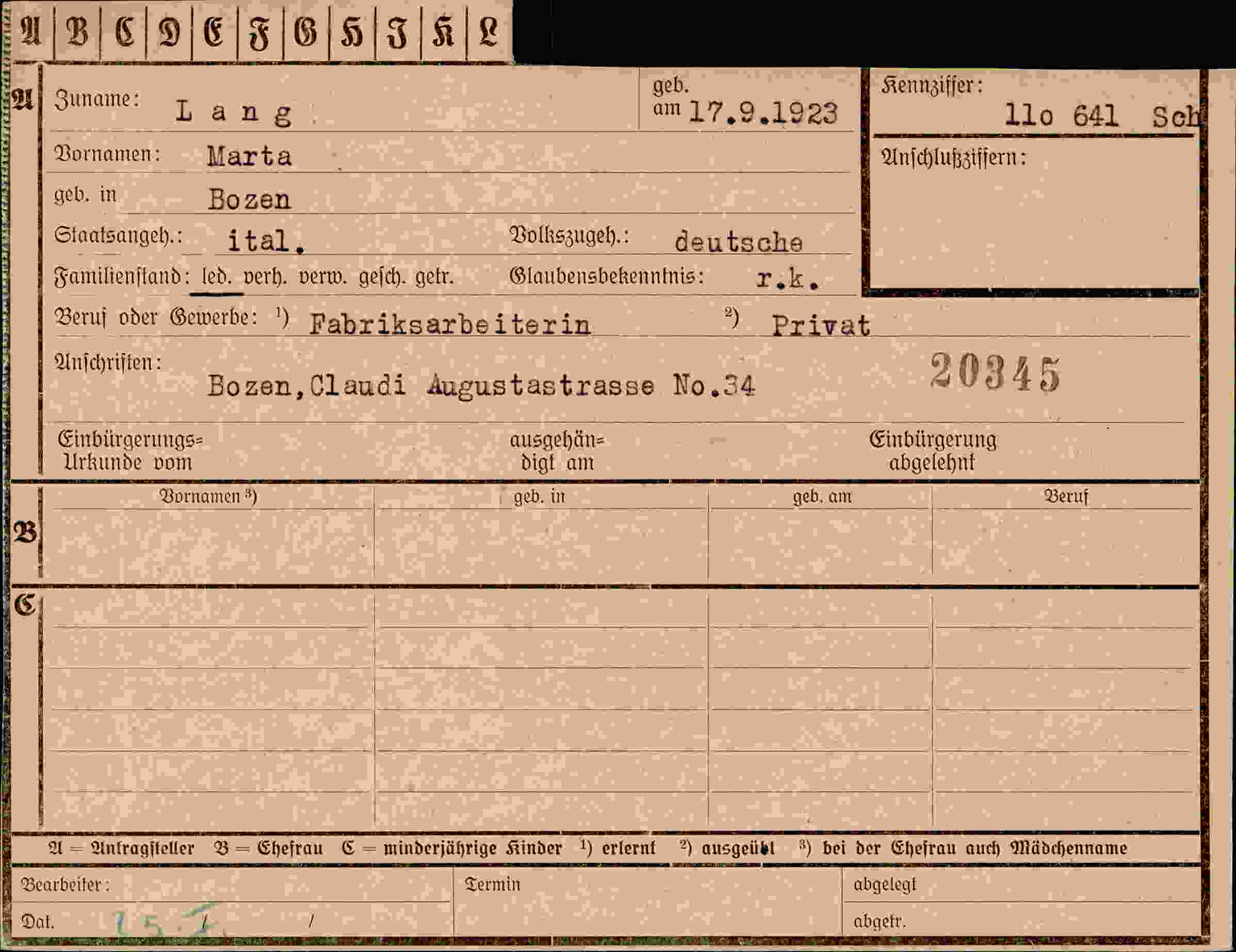 Vorderseite des Dokuments