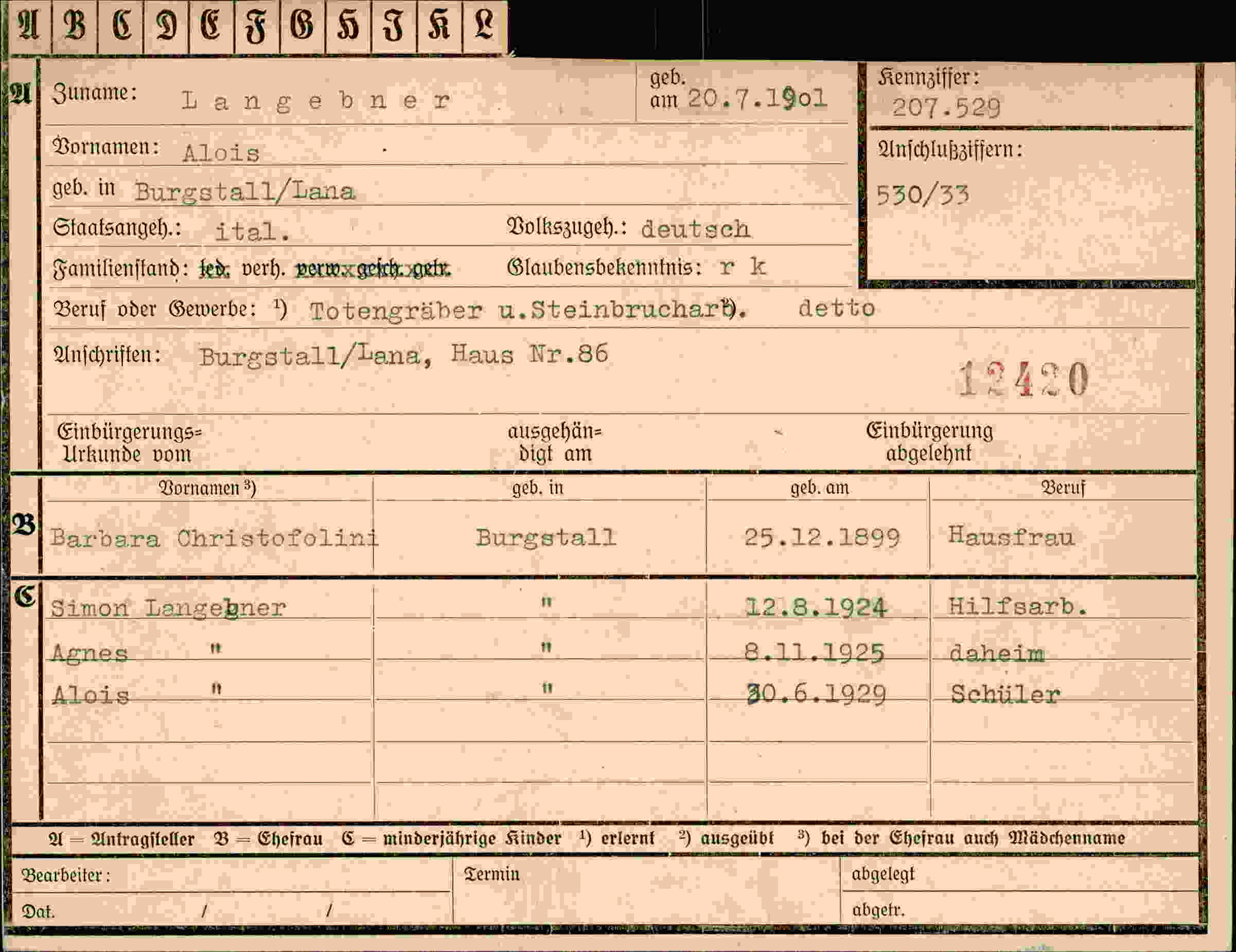 Dokument für Alois Langebner