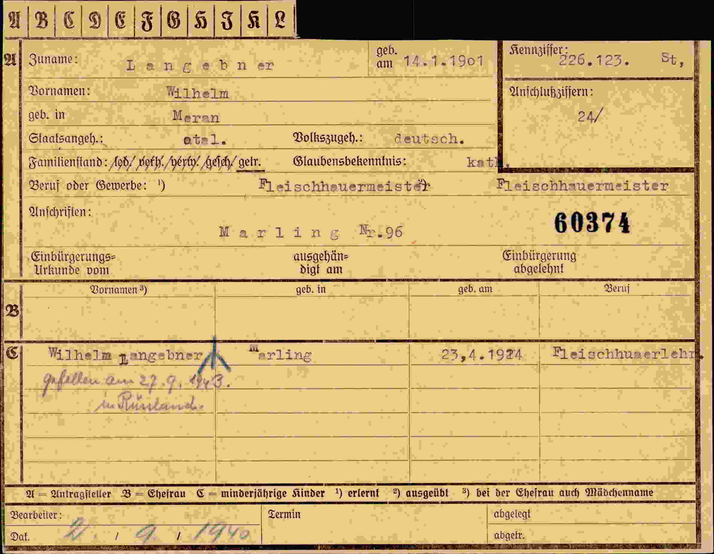 Dokument für Wilhelm Langebner
