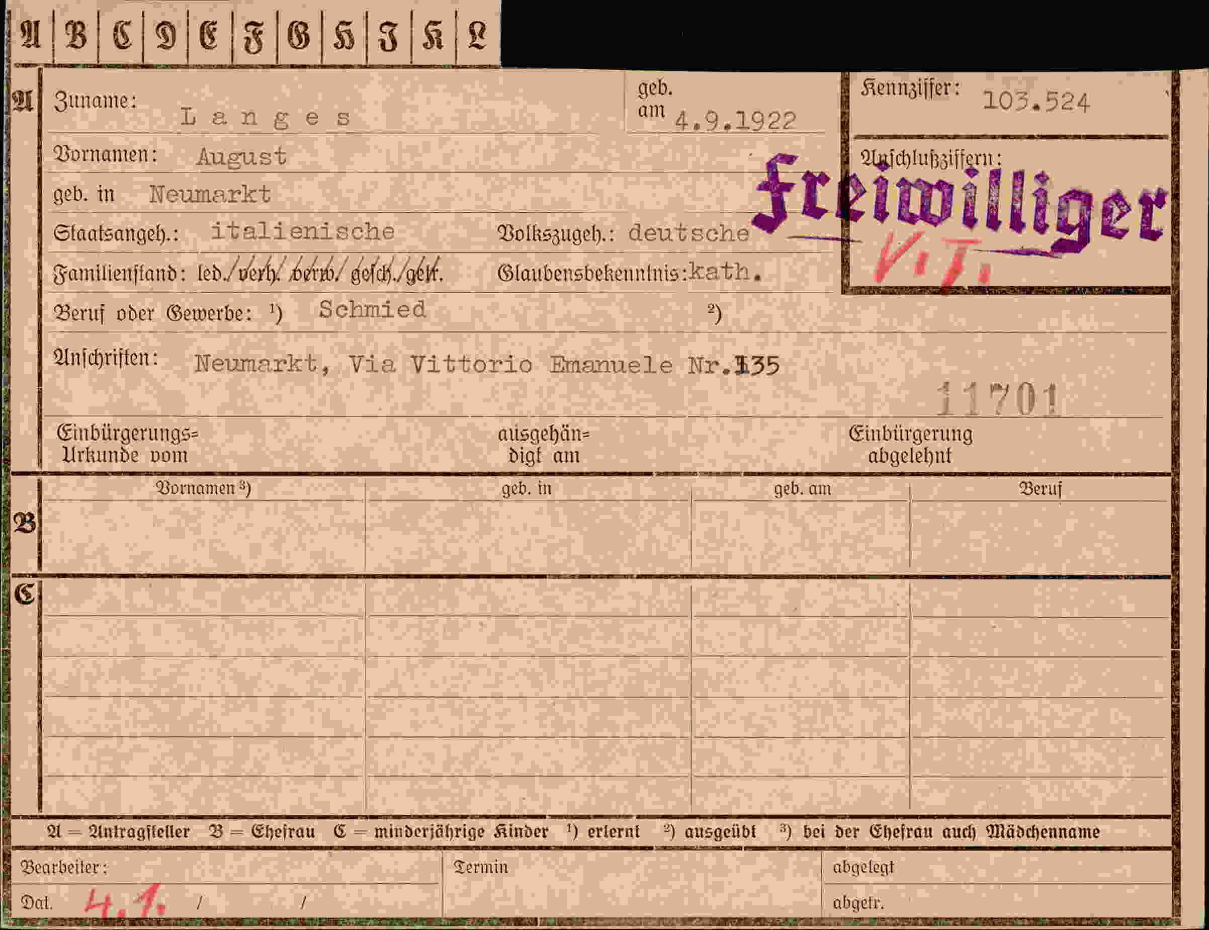 Dokument für August Langes