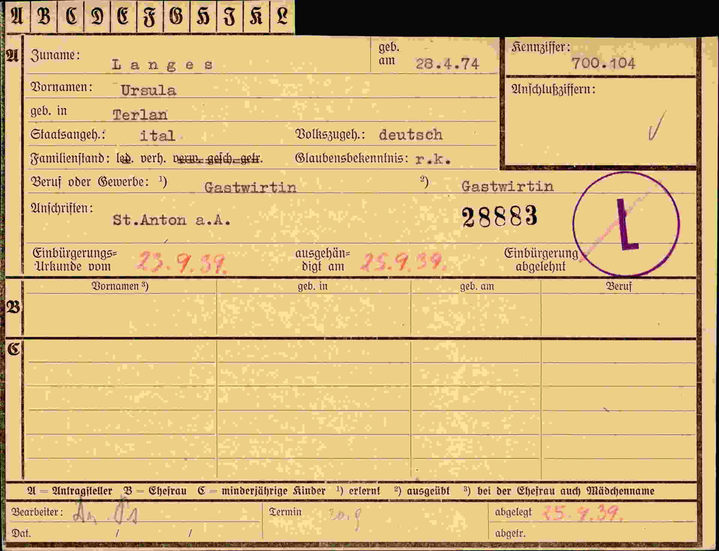 Vorderseite des Dokuments